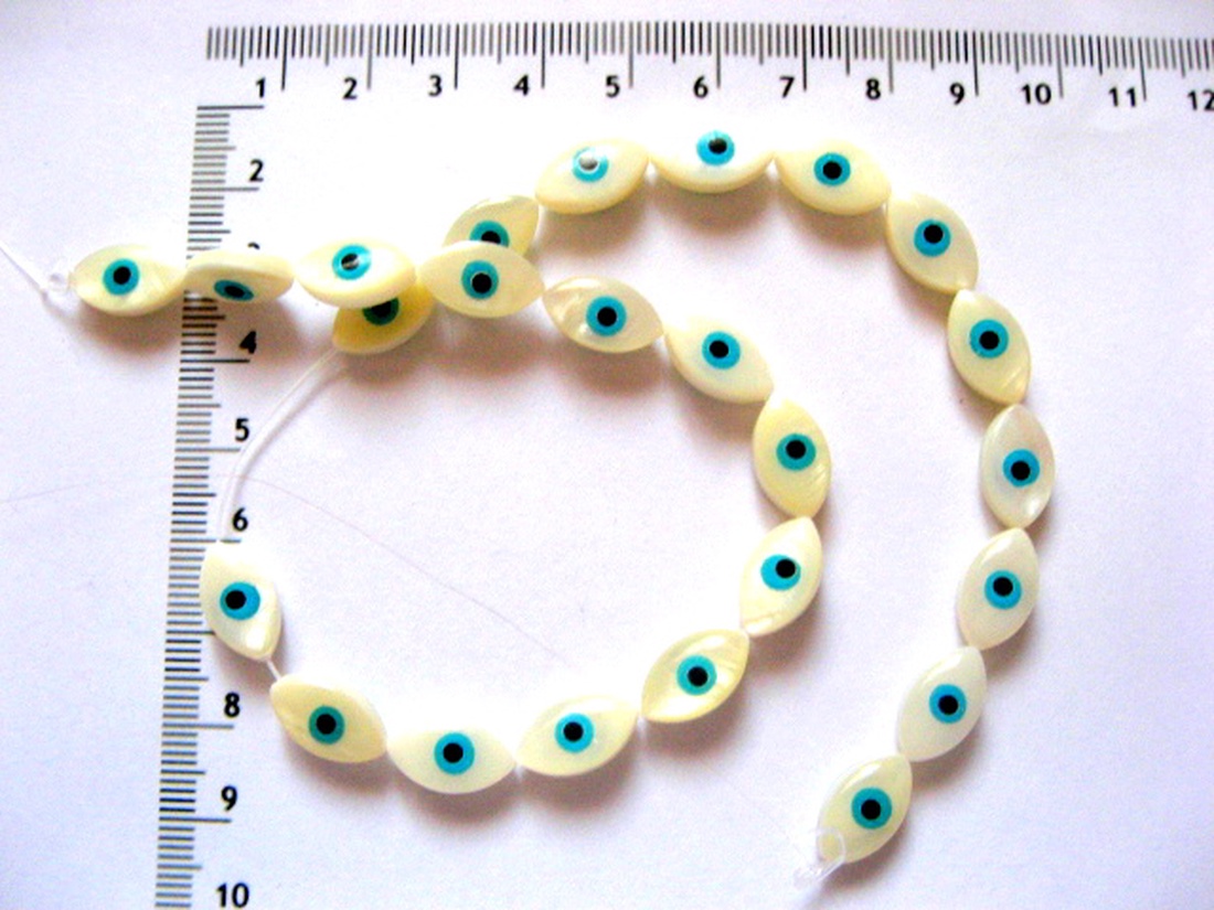 Sirag sidef   alb cu evil eye bleu 51955 - accessorii și unelte - mărgea, componente de bijuterii - piatră prețioasă - Artynos.ro