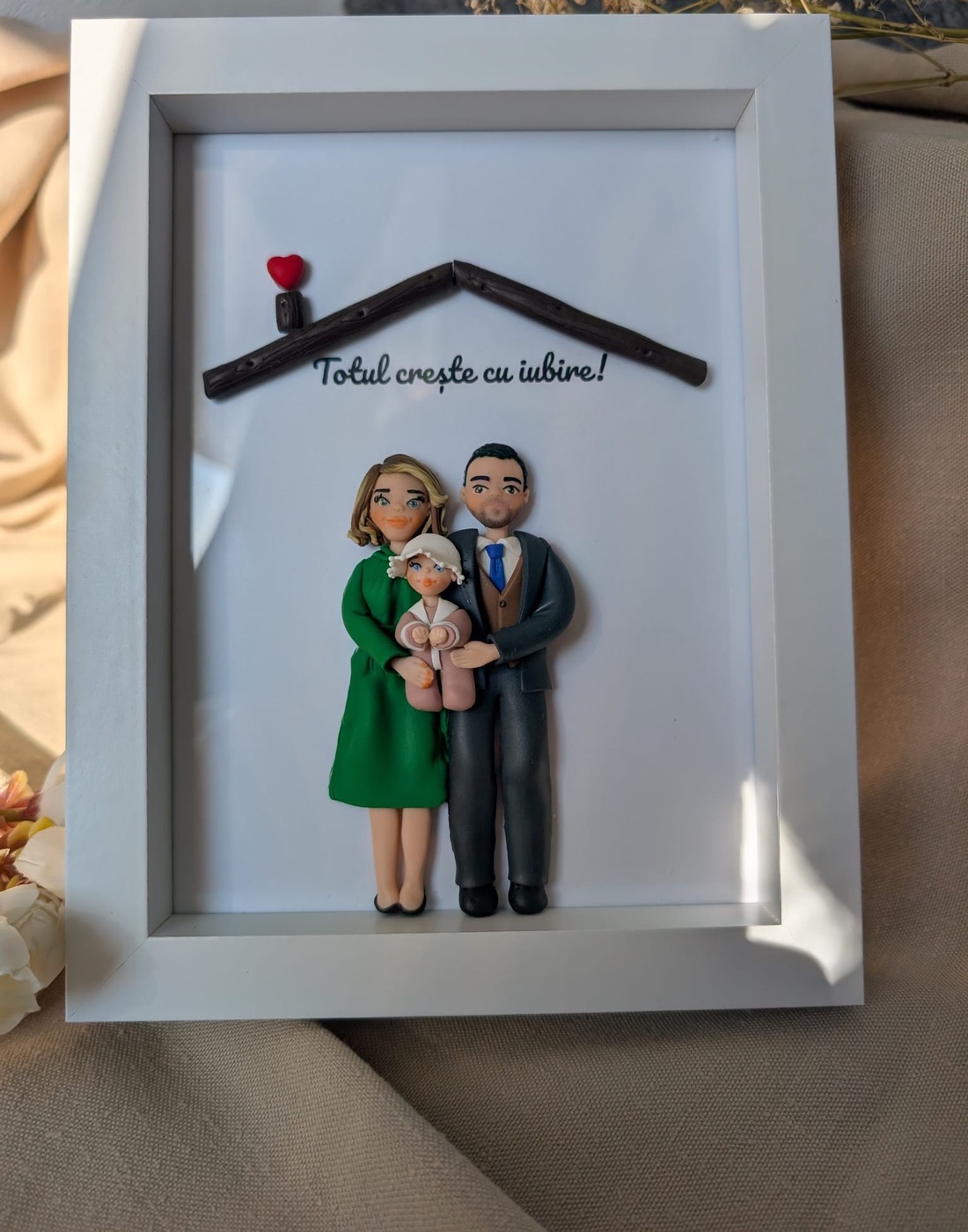 Tablou personalizat cu figurine modelate din lut polimeric - Familia - casă & stil de viață - decorațiuni de casă - picturi murale - tablou din mai multe piese - Artynos.ro