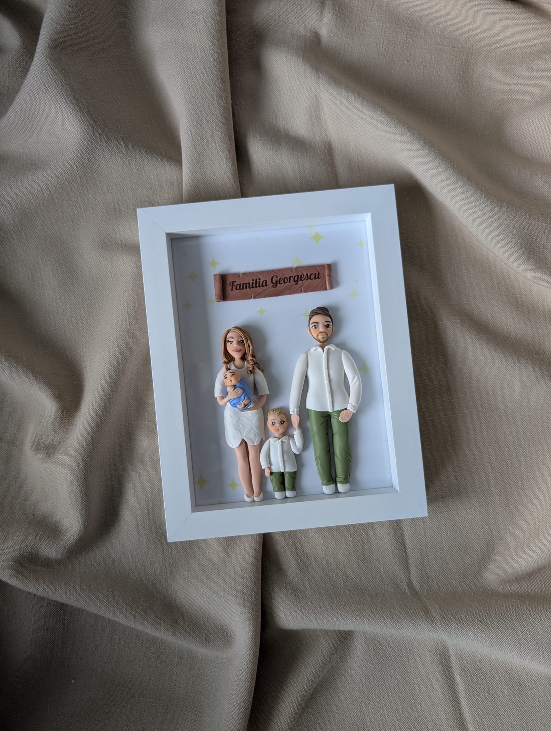 Tablou personalizat cu figurine modelate din lut polimeric - Familia - casă & stil de viață - decorațiuni de casă - picturi murale - tablou din mai multe piese - Artynos.ro