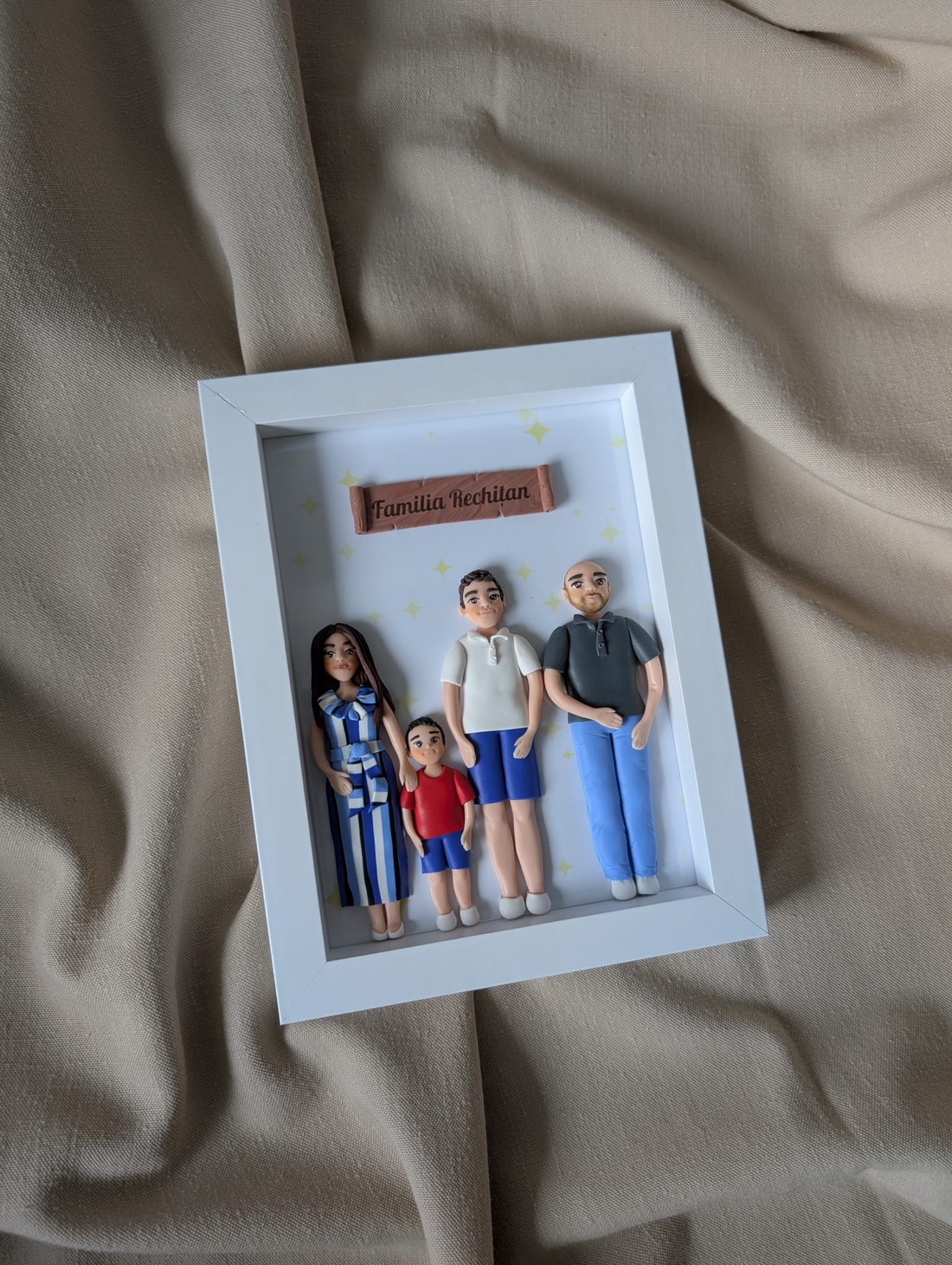Tablou personalizat cu figurine modelate din lut polimeric - Familia - casă & stil de viață - decorațiuni de casă - picturi murale - tablou din mai multe piese - Artynos.ro