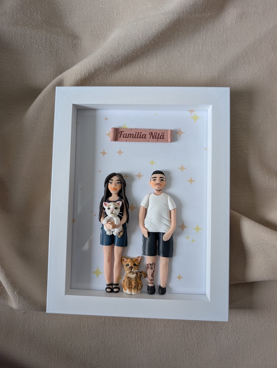 Tablou personalizat cu figurine modelate din lut polimeric - Familia - casă & stil de viață - decorațiuni de casă - picturi murale - tablou din mai multe piese - Artynos.ro