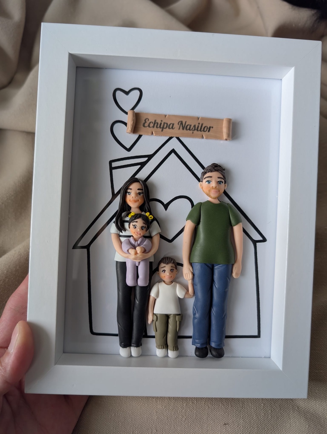 Tablou personalizat cu figurine modelate din lut polimeric - Familia - casă & stil de viață - decorațiuni de casă - picturi murale - tablou din mai multe piese - Artynos.ro