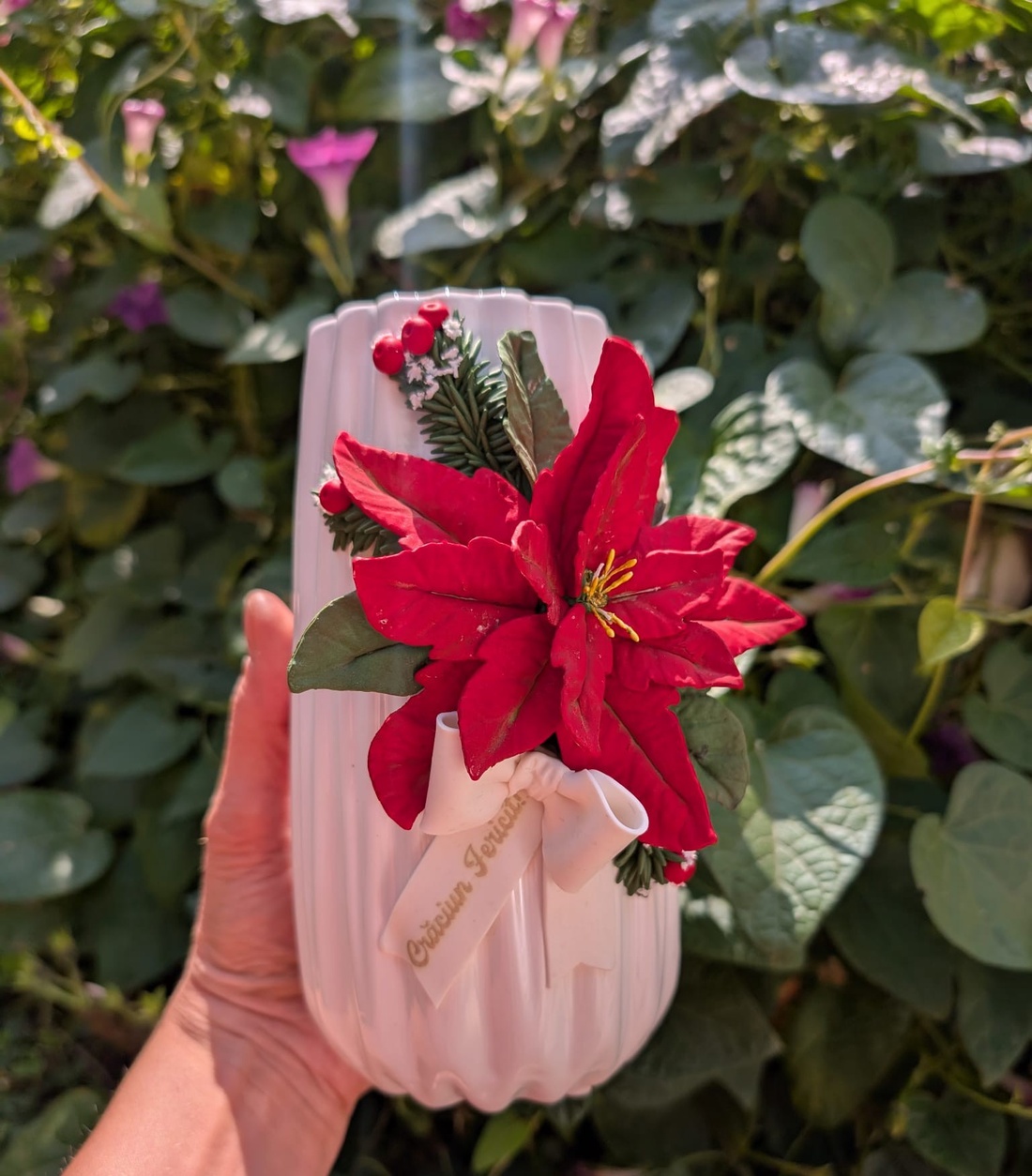 Vază personalizată cu Crăciuniță din lut polimeric  - casă & stil de viață - decorațiuni de casă - accesorii florale - vaze - Artynos.ro