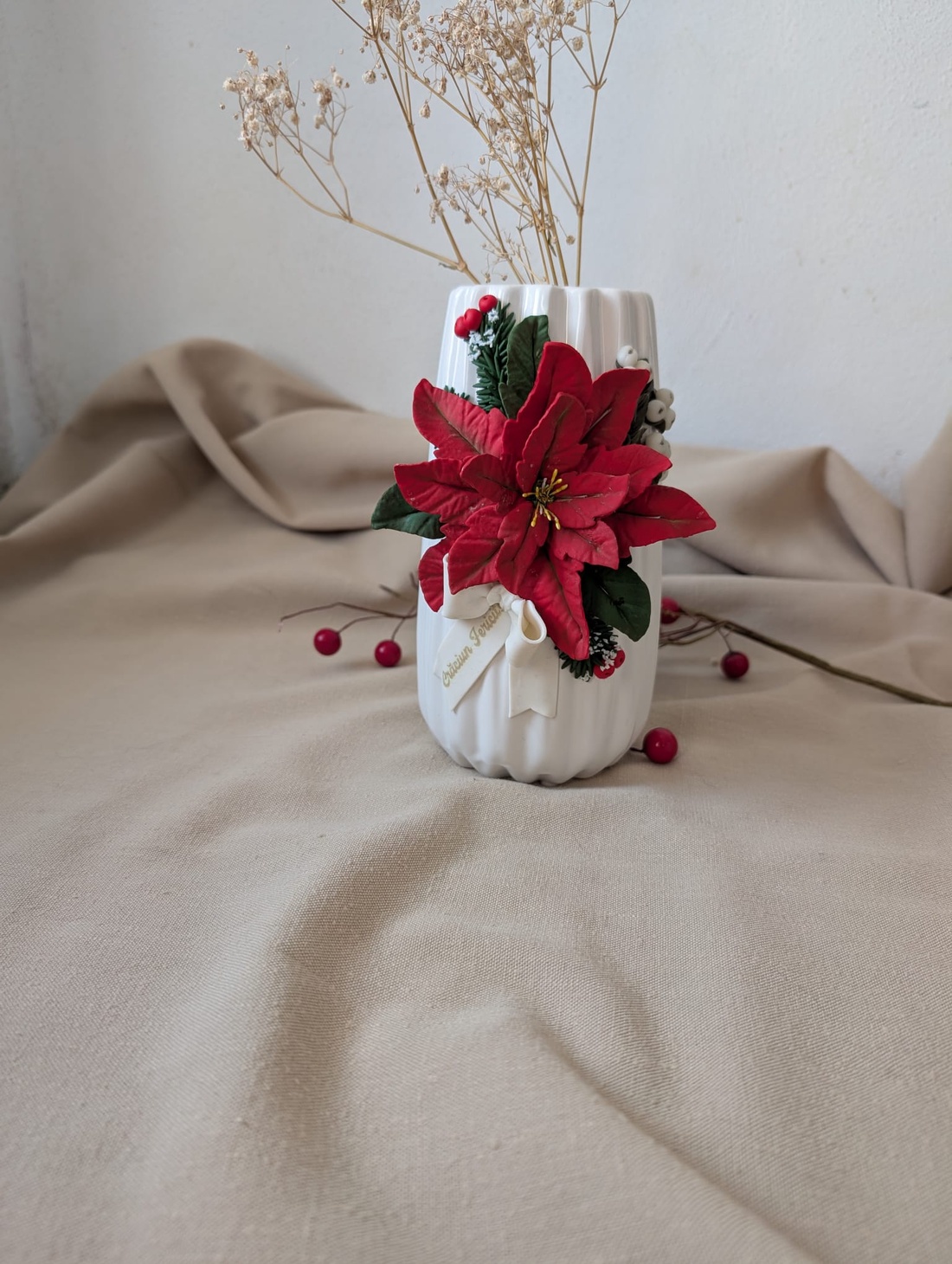 Vază personalizată cu Crăciuniță din lut polimeric  - casă & stil de viață - decorațiuni de casă - accesorii florale - vaze - Artynos.ro