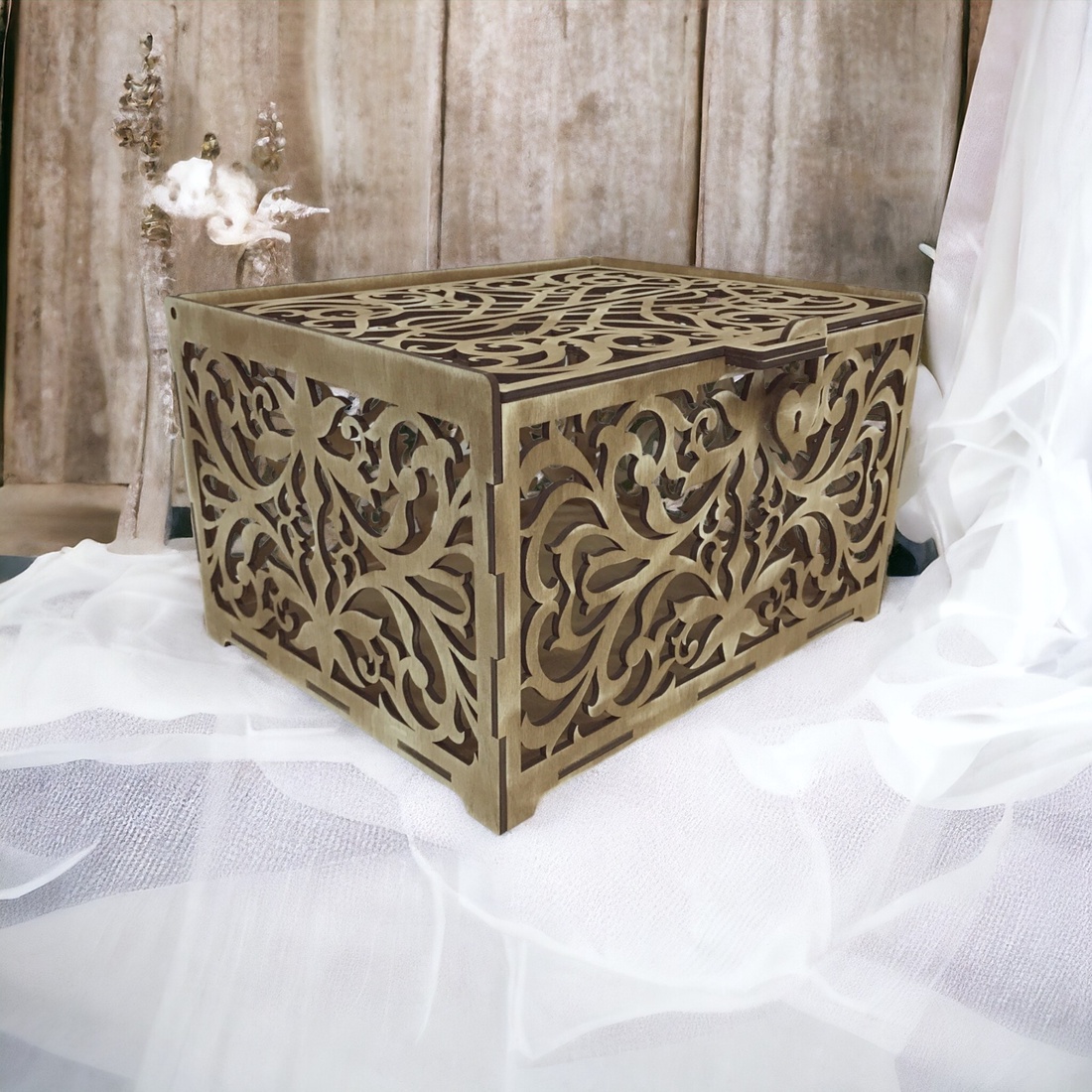 Cutie bani pentru nunta cu design vintage - 30x24x18cm - accesorii nuntă - amintiri și cadouri de nuntă - cadou nuntă - cutie de bani - Artynos.ro