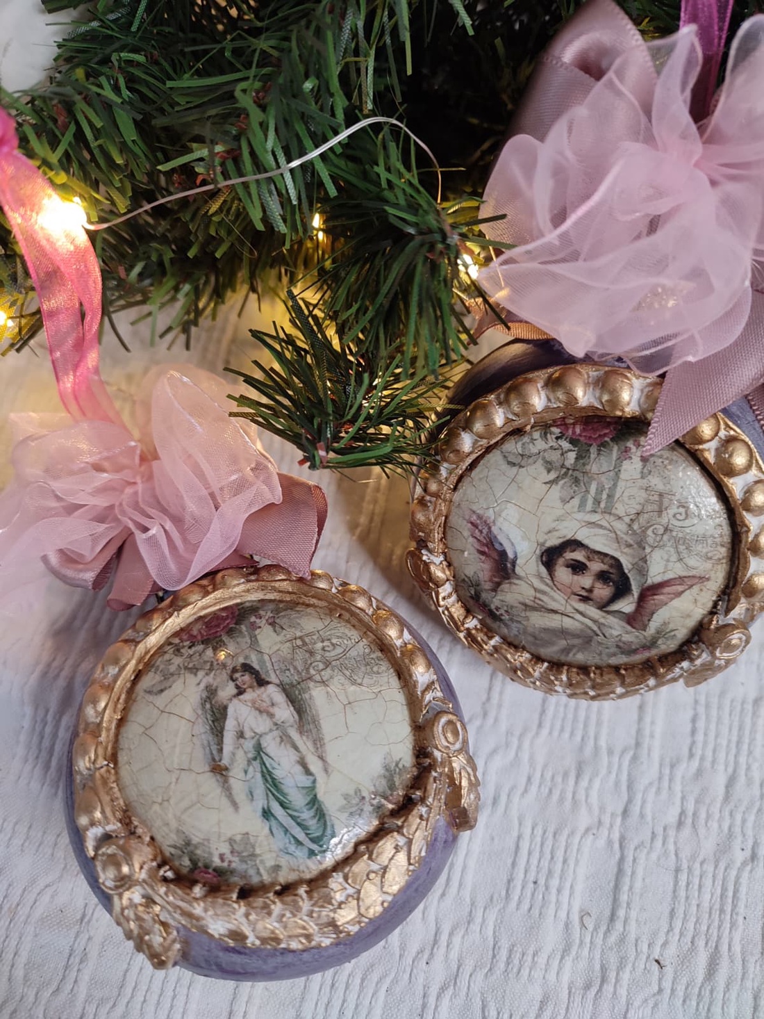 Set de 2 globuri vintage îngeri și vis de Crăciun - crăciun - decorațiuni de crăciun de casă - globuri de crăciun - Artynos.ro