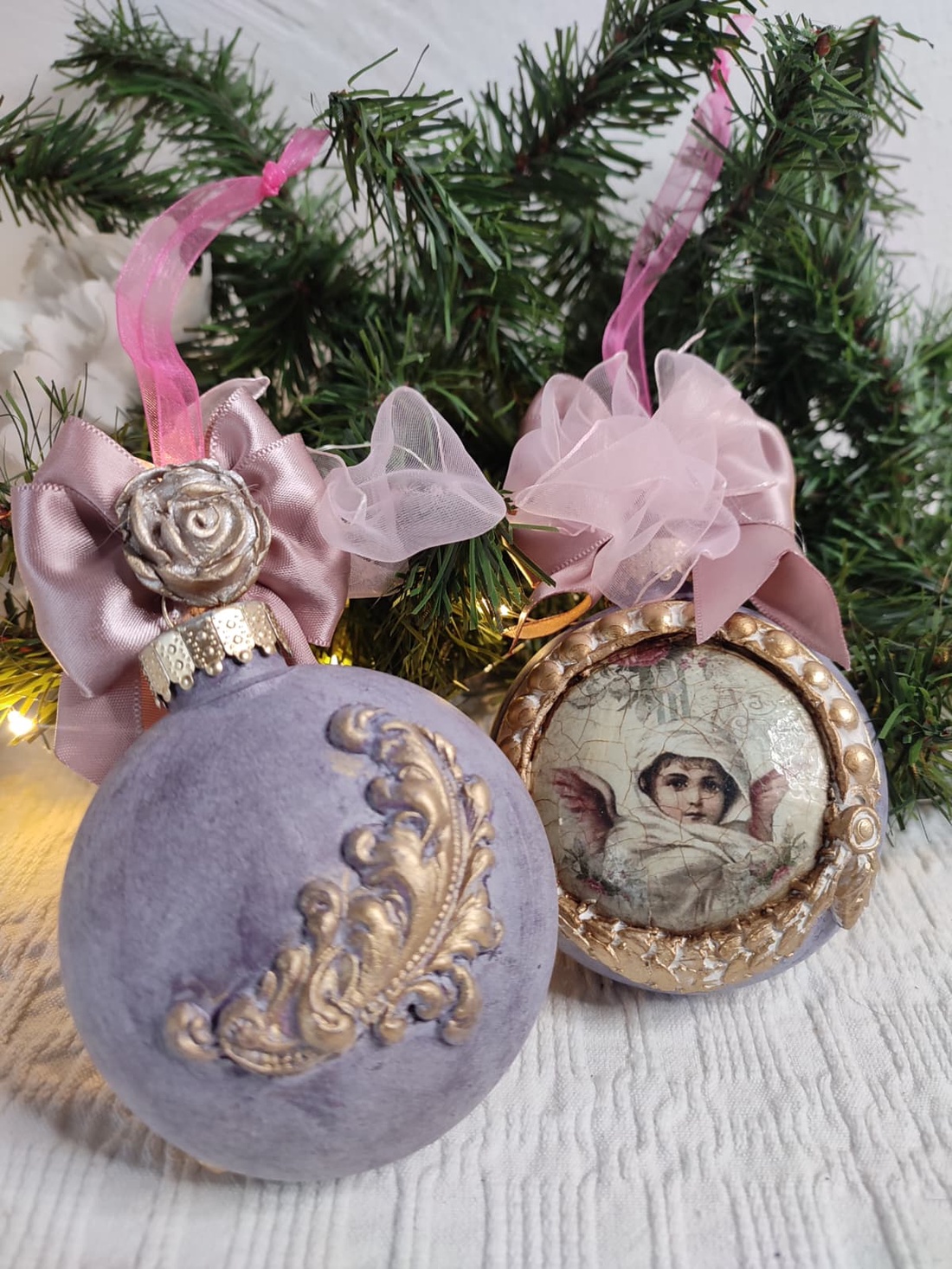 Set de 2 globuri vintage îngeri și vis de Crăciun - crăciun - decorațiuni de crăciun de casă - globuri de crăciun - Artynos.ro