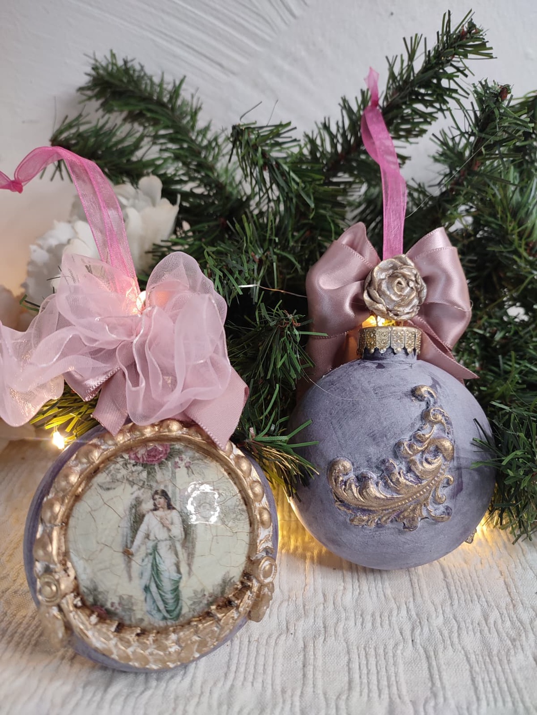 Set de 2 globuri vintage îngeri și vis de Crăciun - crăciun - decorațiuni de crăciun de casă - globuri de crăciun - Artynos.ro