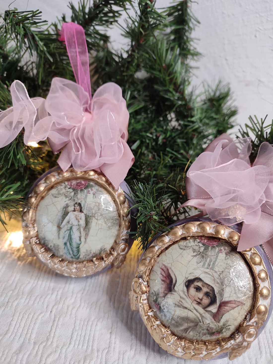 Set de 2 globuri vintage îngeri și vis de Crăciun - crăciun - decorațiuni de crăciun de casă - globuri de crăciun - Artynos.ro