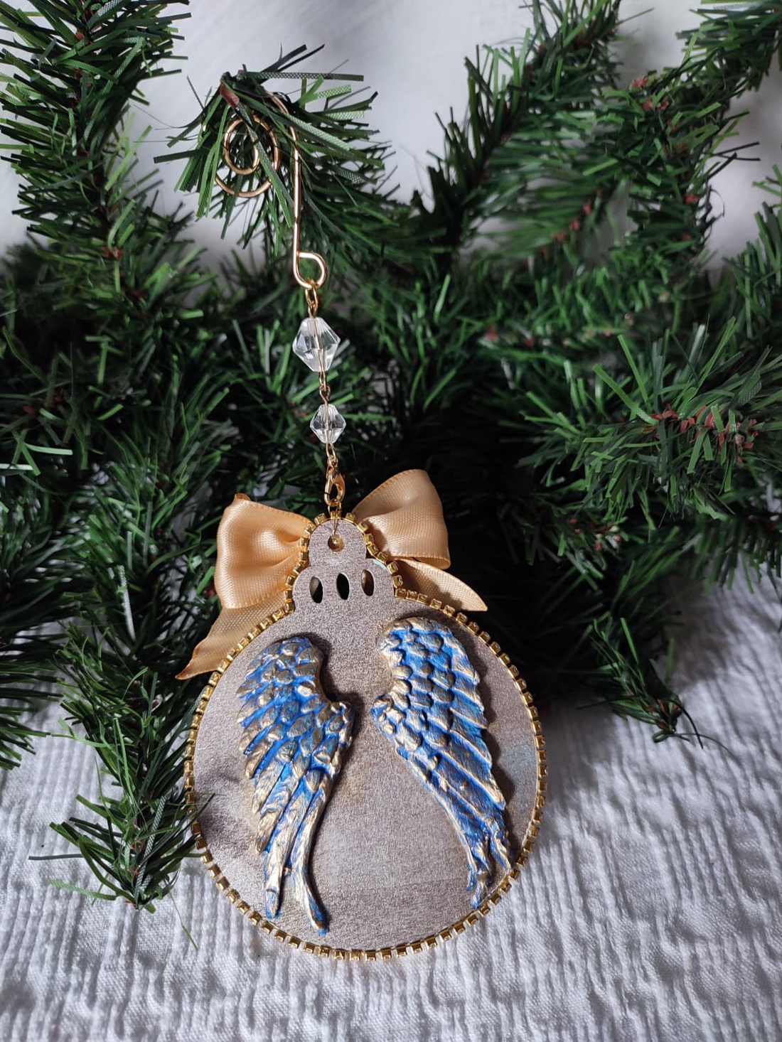 Set de 4 decoratiuni handmade Îngeri vintage în albastru și aur eleganță cerească pentru bradul tău - crăciun - decorațiuni de crăciun de casă - globuri de crăciun - Artynos.ro