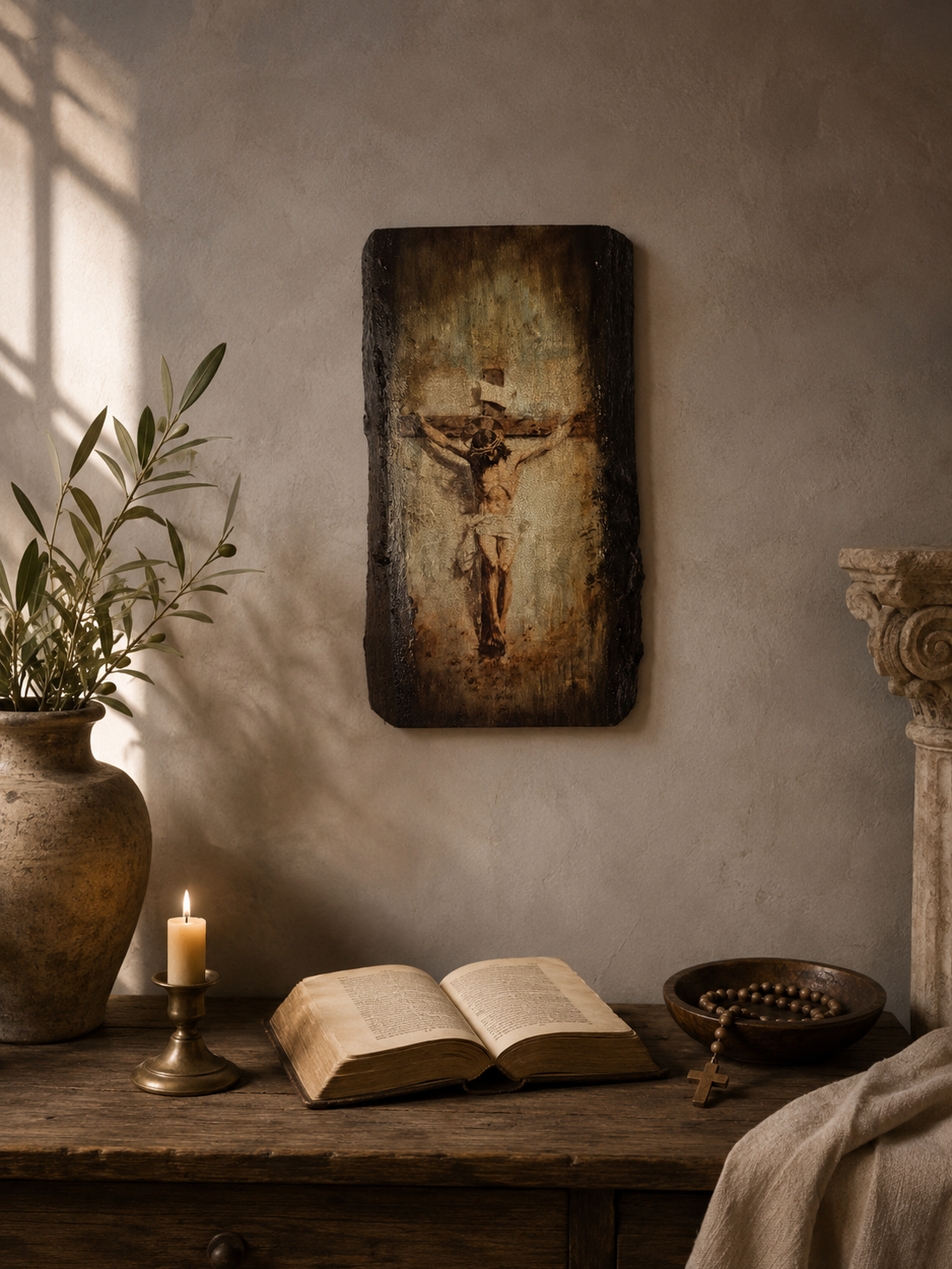 Răstignirea -Icoană pe Lemn Unicat Antichizată - casă & stil de viață - accesorii religioase - icoane cu sfinți - Artynos.ro