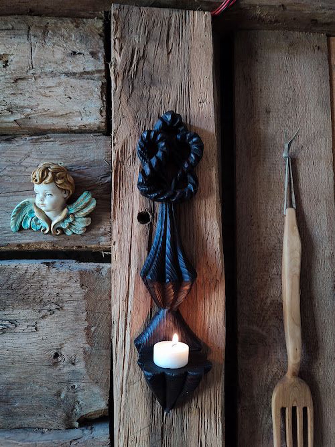 Candela veche sculptata manual-Piesă Unicat cu Nod Dublu Simbolic - casă & stil de viață - accesorii religioase - cruce - Artynos.ro