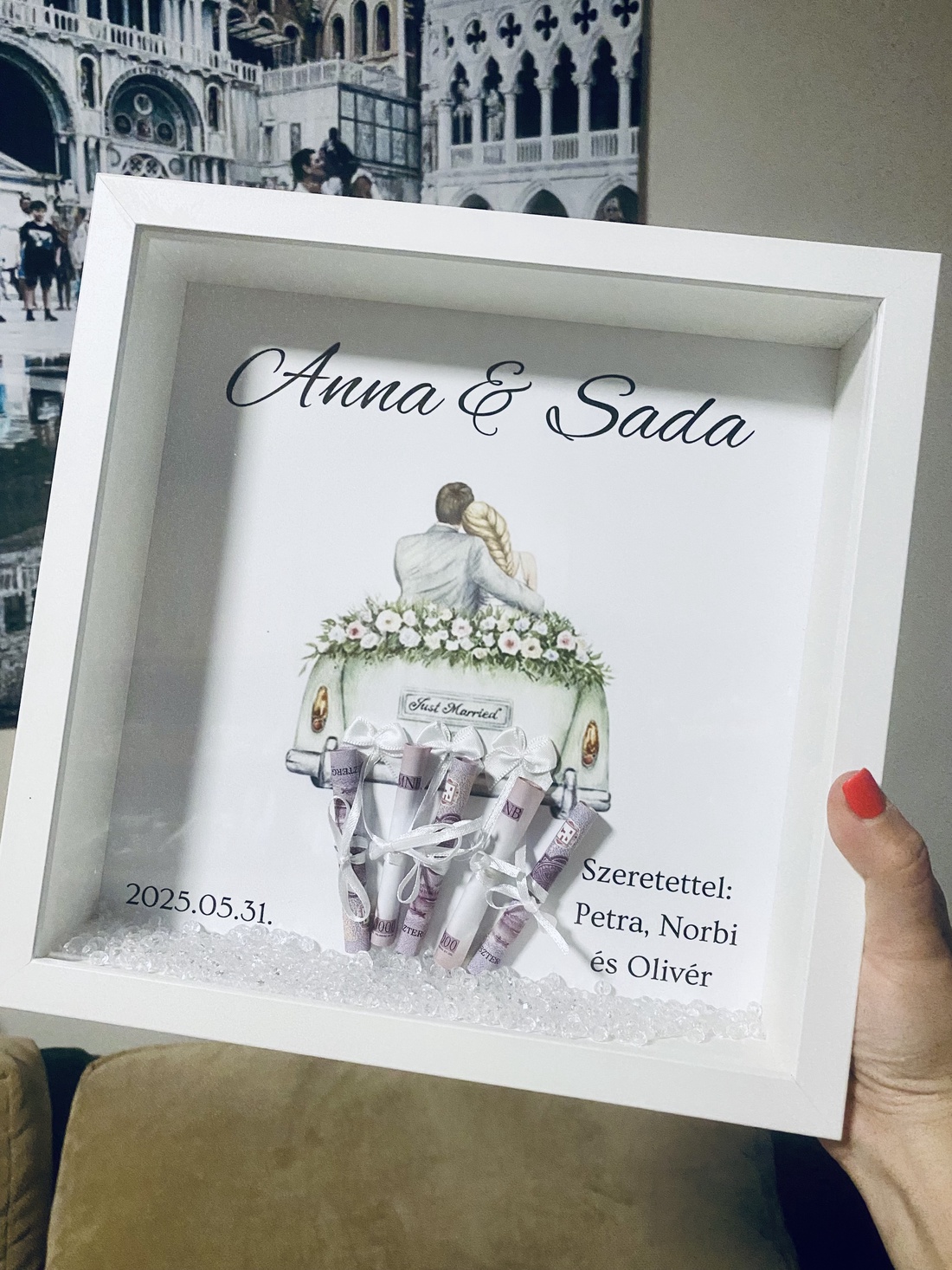Rama foto pentru parinti cu pusculita de bani - accesorii nuntă - amintiri și cadouri de nuntă - cadou nuntă - ramă foto cu pușculiță de bani - Artynos.ro