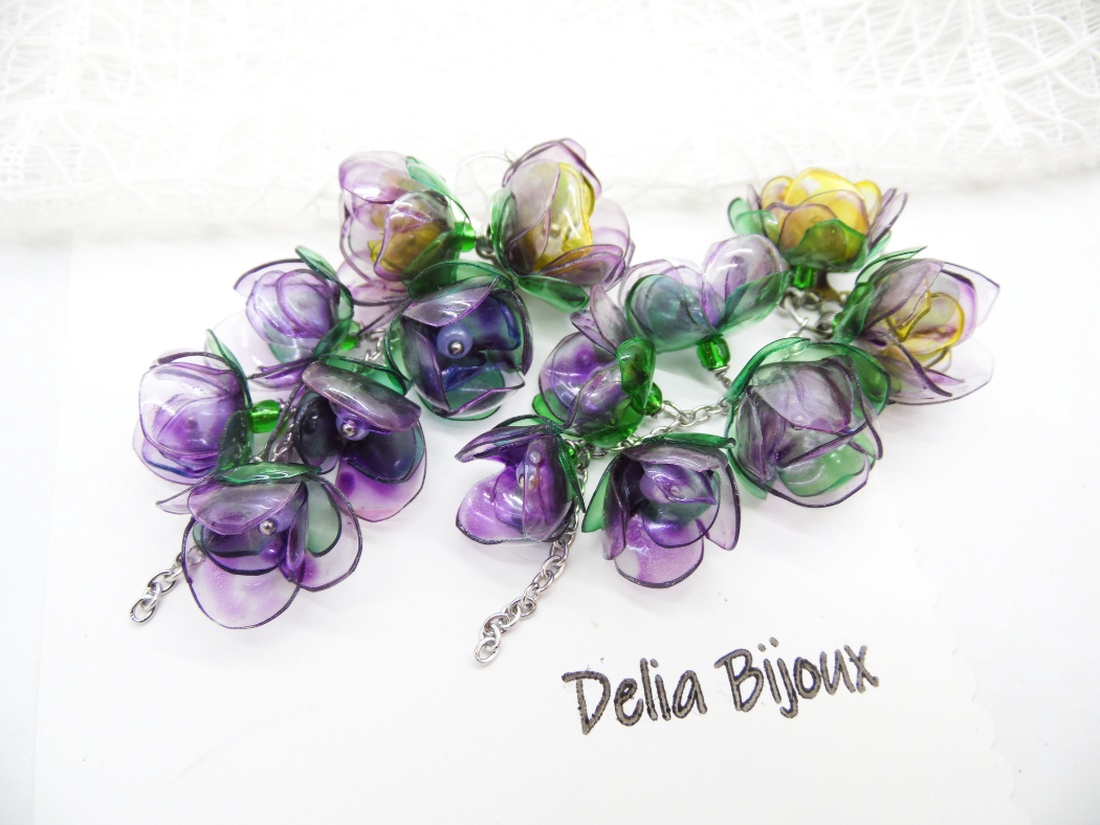 Cercei handmade din plastic reciclat model floral, colorați (cod1269) - bijuterii - cercei - cercei candelabru - Artynos.ro