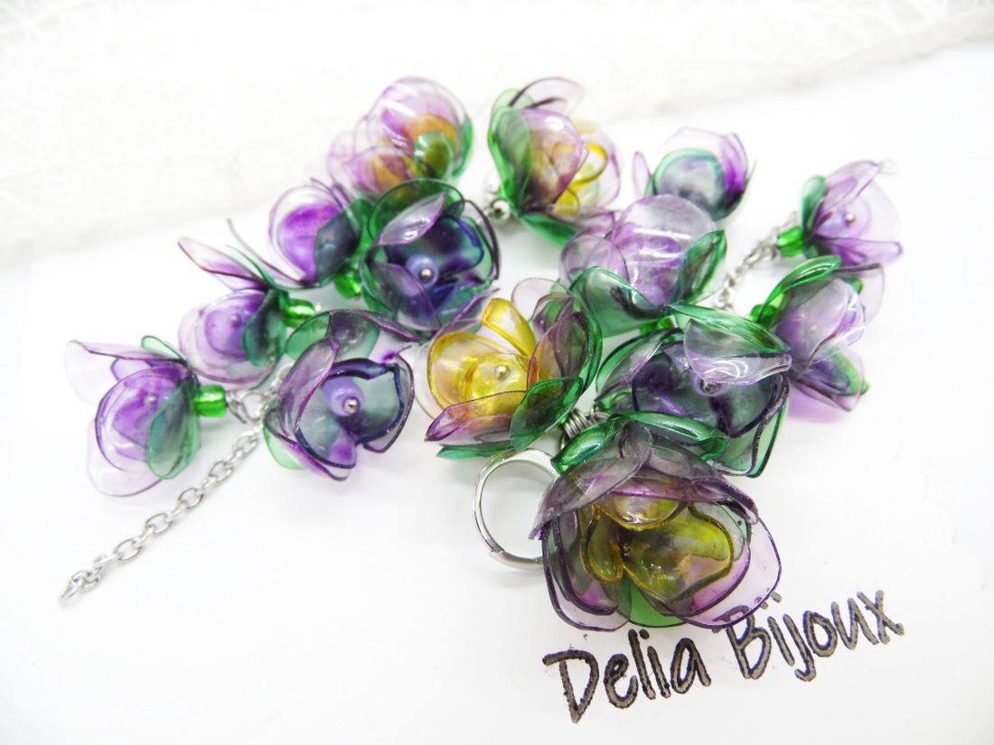 Cercei handmade din plastic reciclat model floral, colorați (cod1269) - bijuterii - cercei - cercei candelabru - Artynos.ro