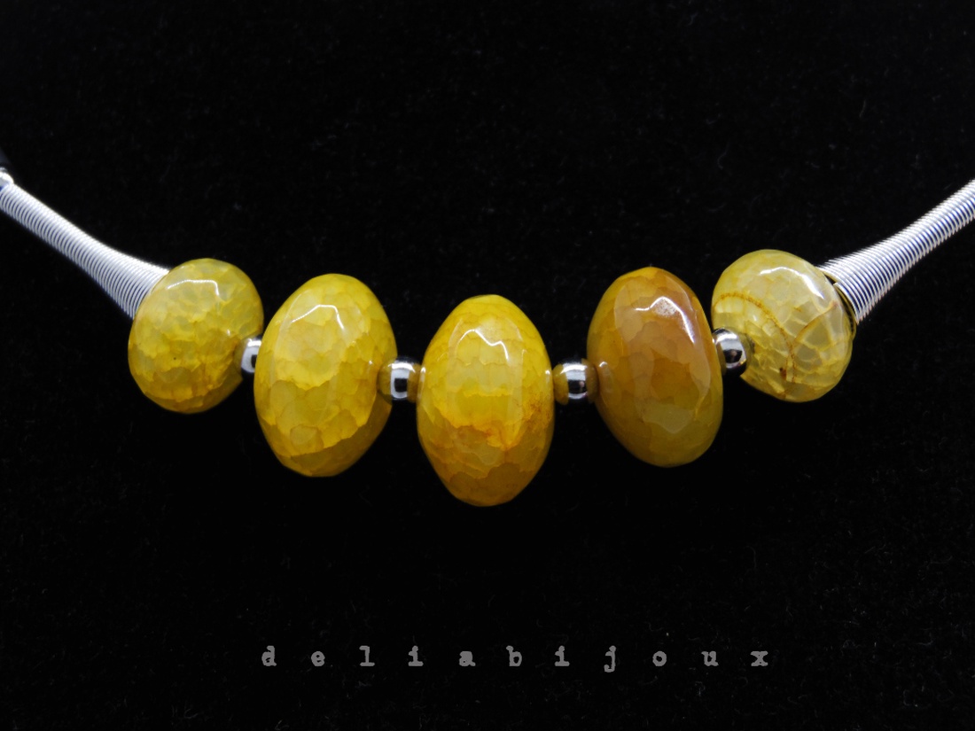 Colier statement handmade unicat agate galbene (cod1261) - bijuterii - coliere - coliere statement - Artynos.ro