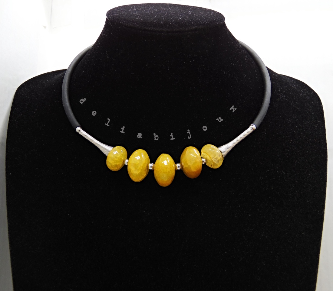 Colier statement handmade unicat agate galbene (cod1261) - bijuterii - coliere - coliere statement - Artynos.ro