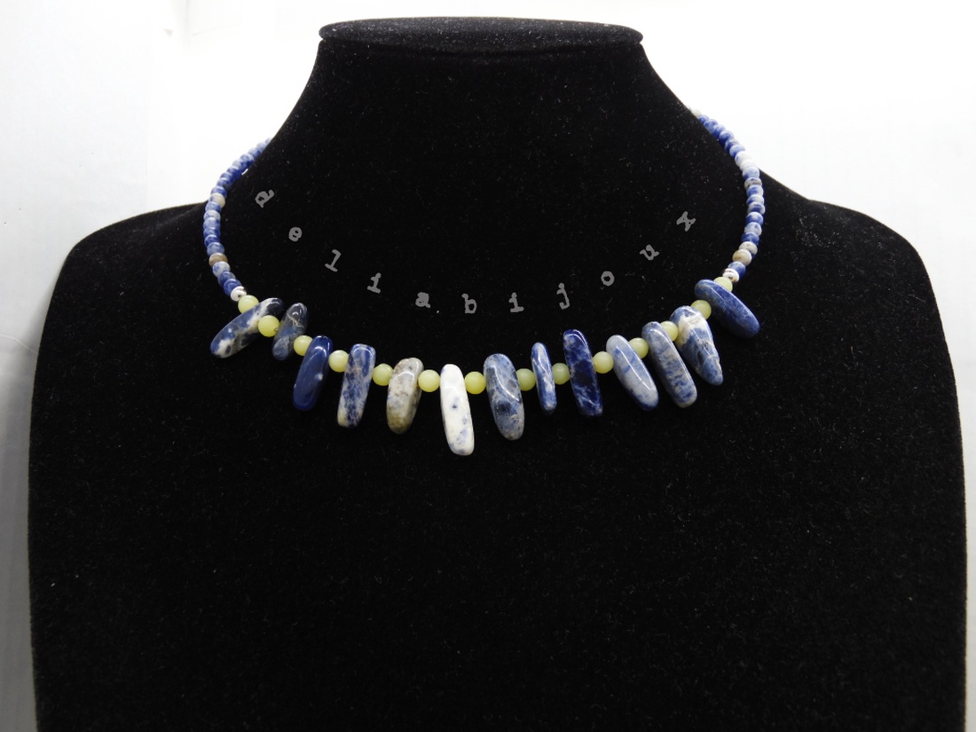Colier statement handmade unicat - sodalit si peridot (cod1254) - bijuterii - coliere - coliere statement - Artynos.ro