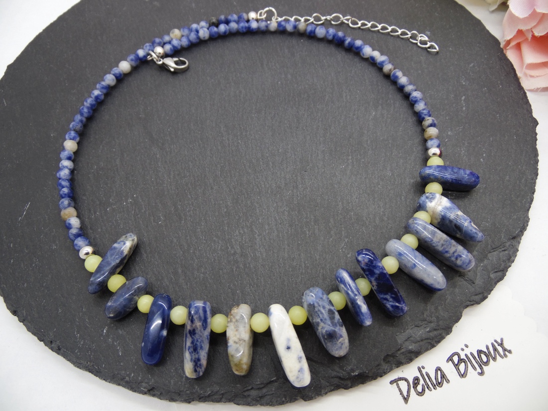 Colier statement handmade unicat - sodalit si peridot (cod1254) - bijuterii - coliere - coliere statement - Artynos.ro