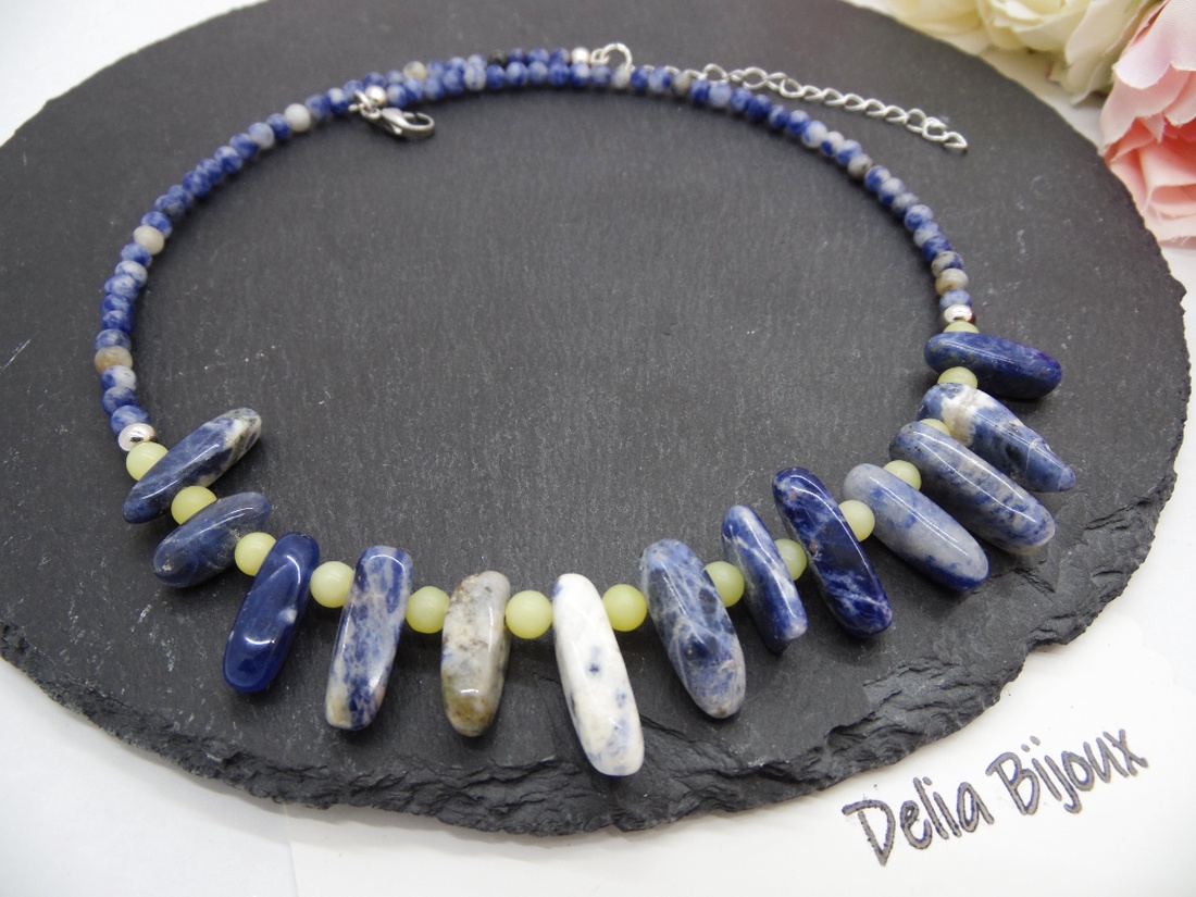 Colier statement handmade unicat - sodalit si peridot (cod1254) - bijuterii - coliere - coliere statement - Artynos.ro
