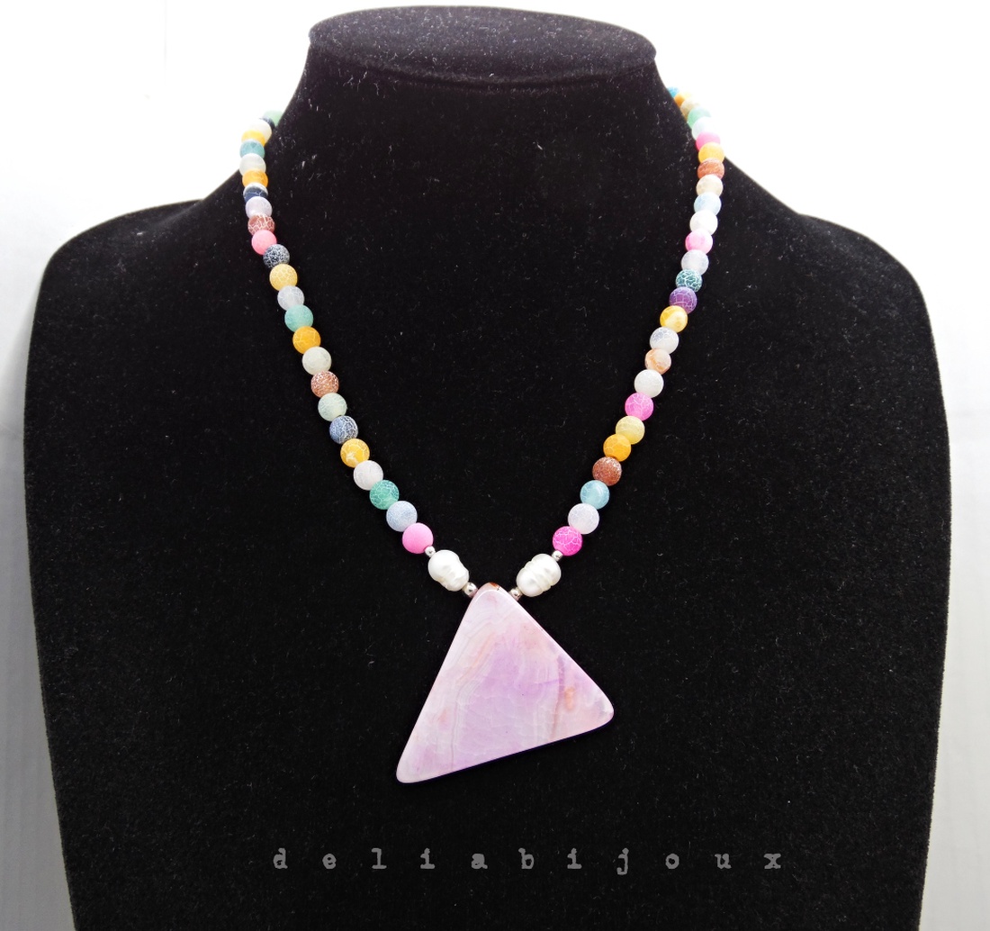 Colier handmade - agate frozen si perle cultura (cod1246) - bijuterii - coliere - coliere statement - Artynos.ro