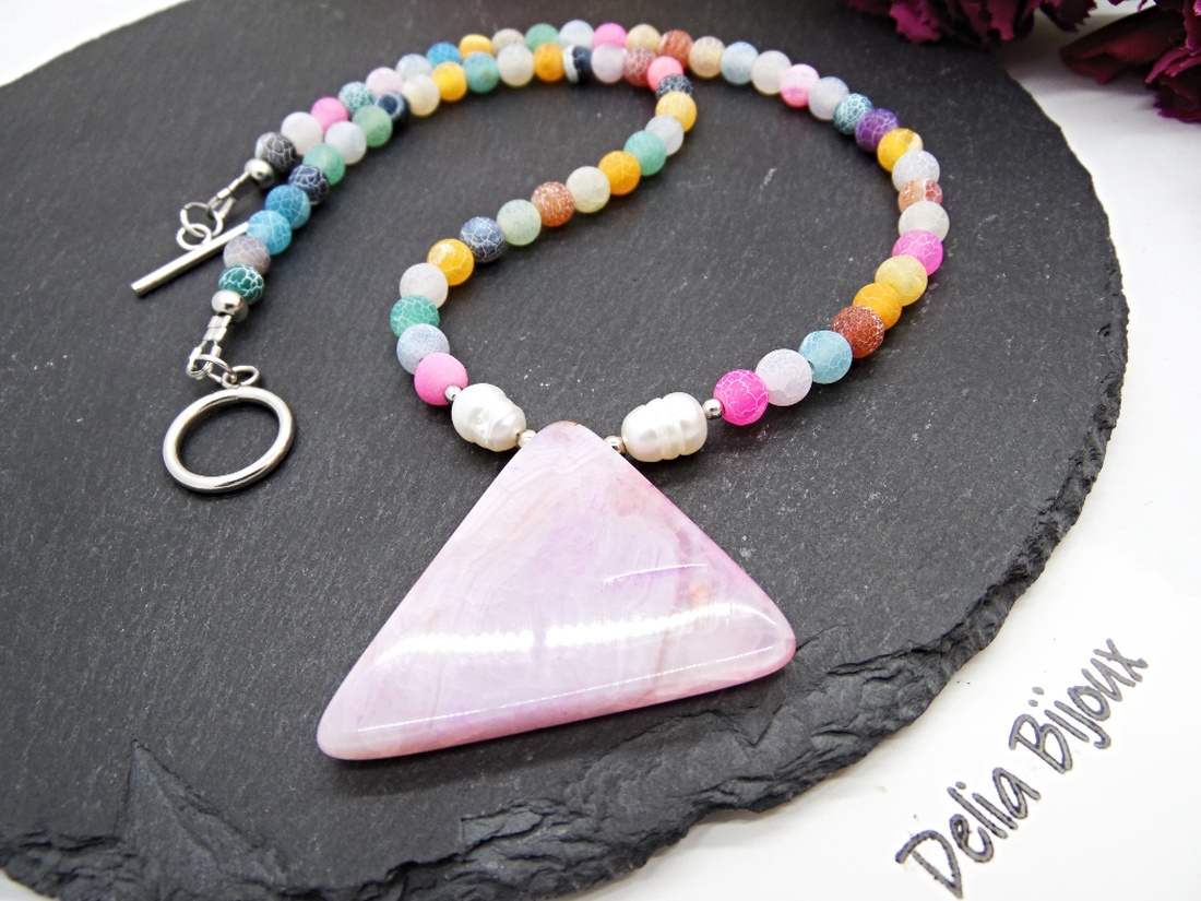Colier handmade - agate frozen si perle cultura (cod1246) - bijuterii - coliere - coliere statement - Artynos.ro