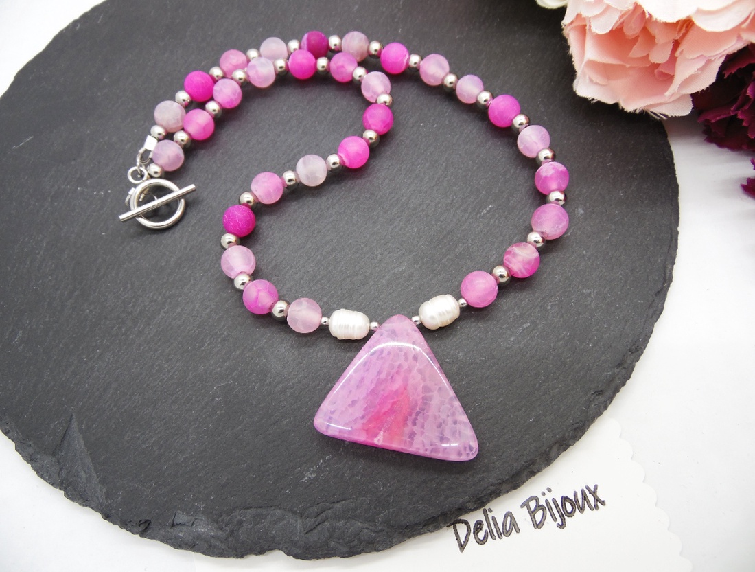 Colier handmade - agate frozen si perle cultura (cod1247) - bijuterii - coliere - coliere statement - Artynos.ro