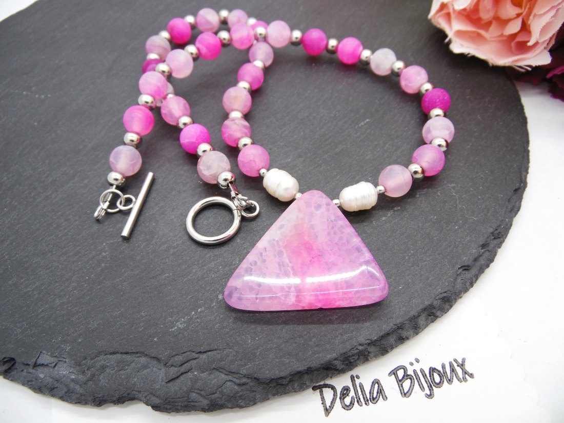 Colier handmade - agate frozen si perle cultura (cod1247) - bijuterii - coliere - coliere statement - Artynos.ro