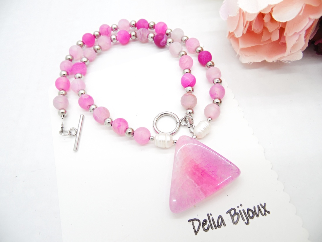 Colier handmade - agate frozen si perle cultura (cod1247) - bijuterii - coliere - coliere statement - Artynos.ro