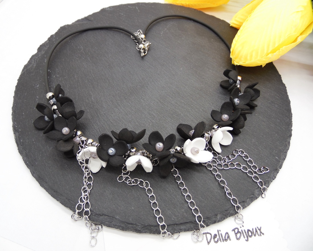 Colier handmade statement unicat -floral - foamiran (cod1203) - bijuterii - coliere - coliere statement - Artynos.ro