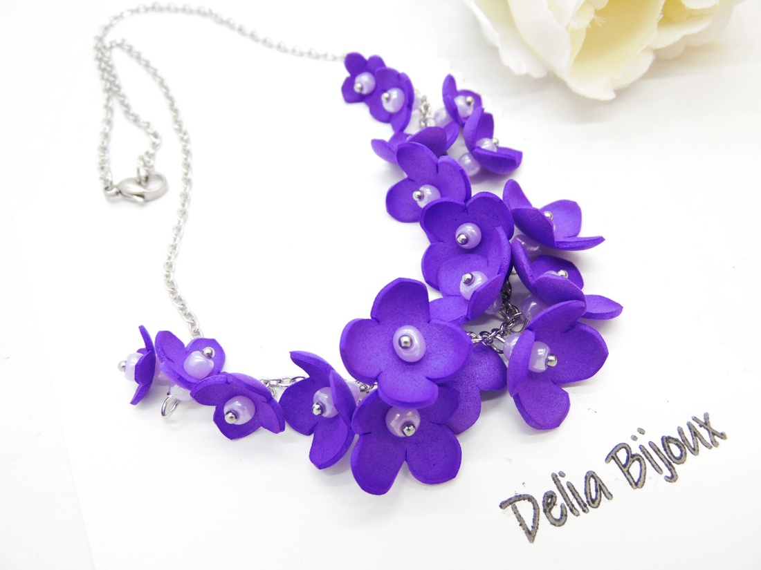 Colier handmade statement unicat -floral - foamiran (cod1184) - bijuterii - coliere - coliere statement - Artynos.ro