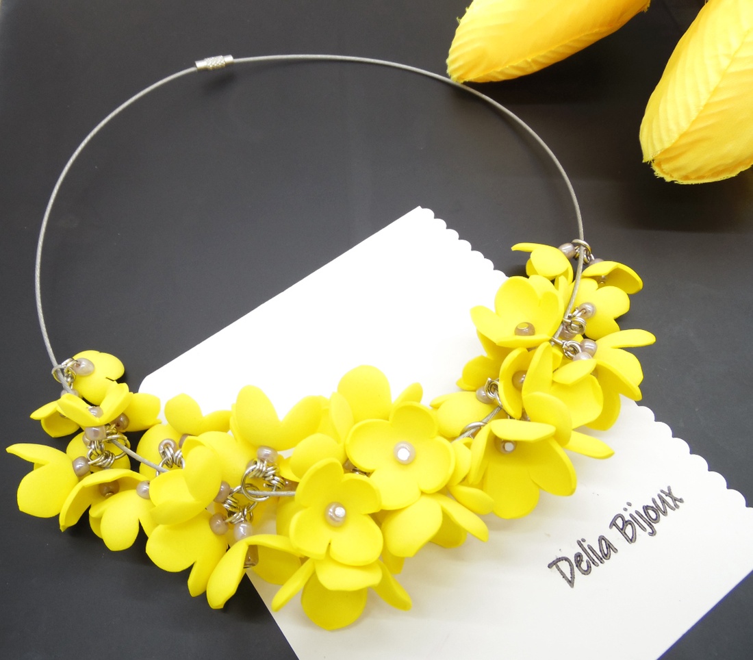 Colier handmade statement unicat -floral - foamiran (cod1174) - bijuterii - coliere - coliere statement - Artynos.ro