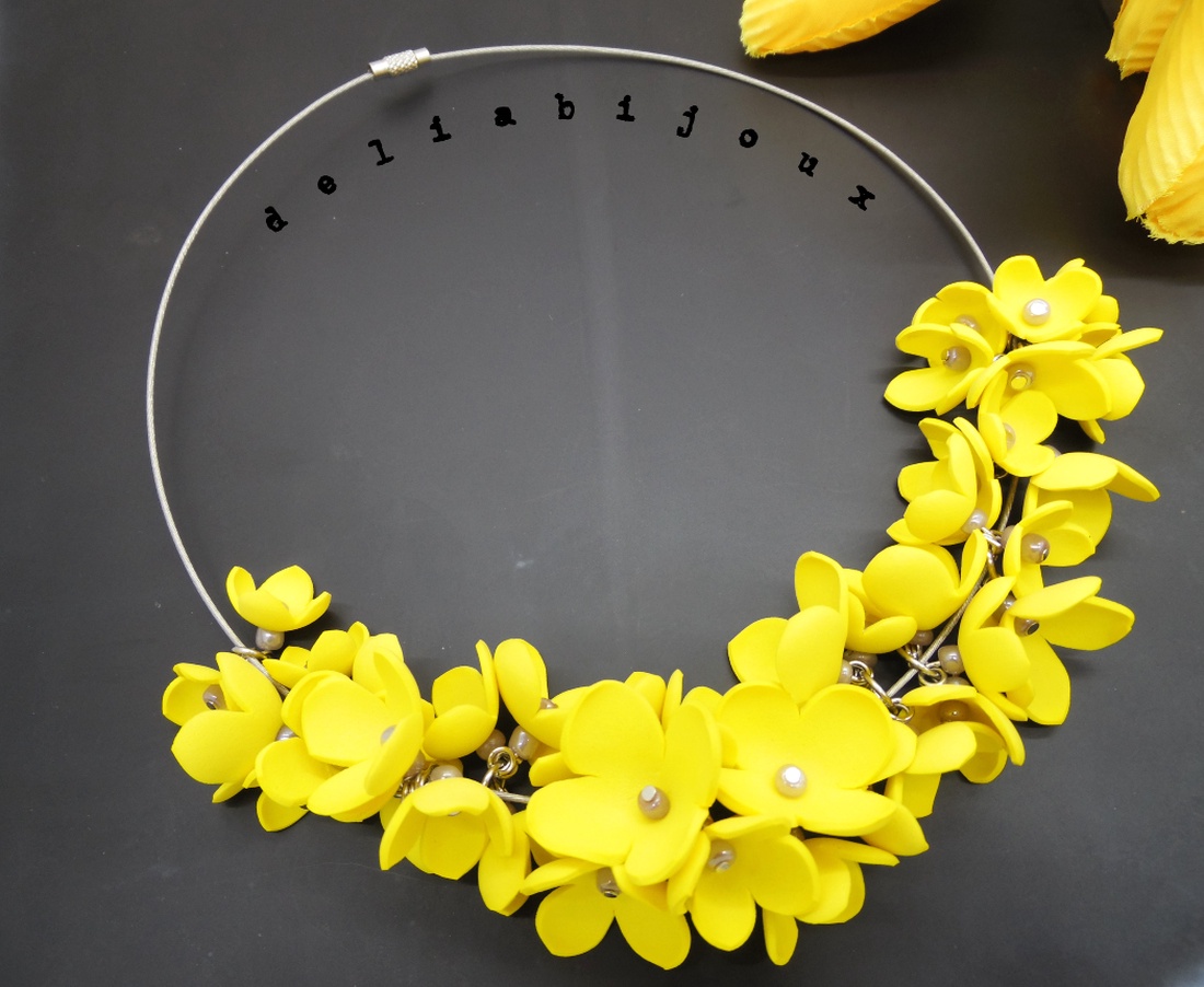 Colier handmade statement unicat -floral - foamiran (cod1174) - bijuterii - coliere - coliere statement - Artynos.ro