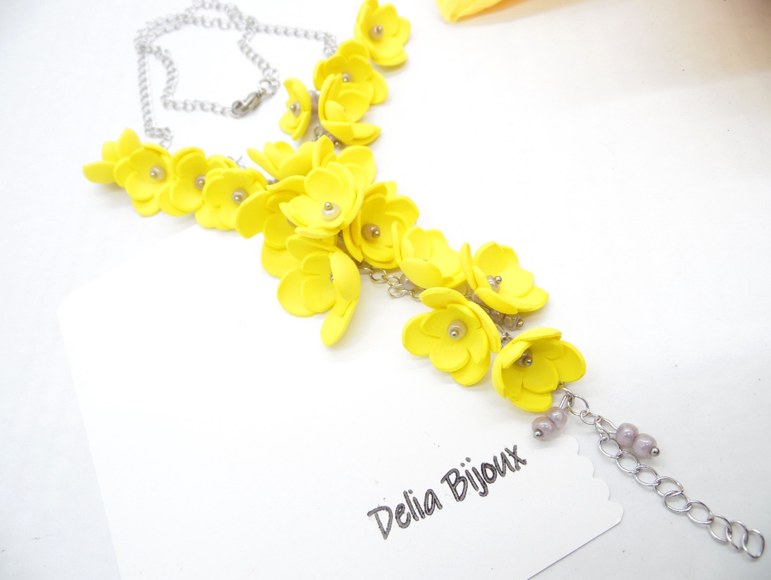 Colier handmade statement unicat -floral - foamiran (cod1172) - bijuterii - coliere - coliere statement - Artynos.ro