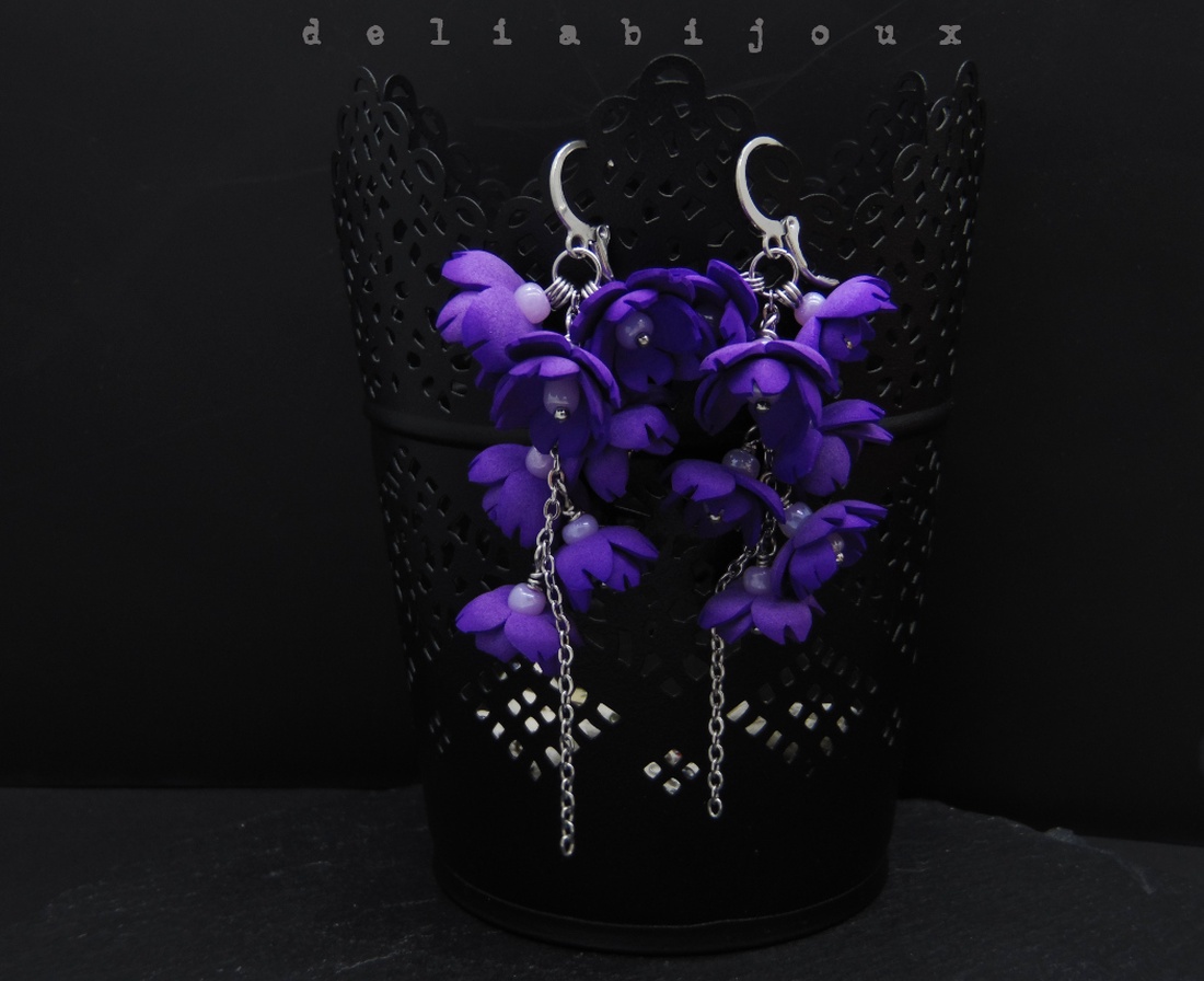 Cercei Handmade unicat cu flori mov (cod1299 - bijuterii - cercei - cercei candelabru - Artynos.ro Cercei Handmade unicat cu flori mov (cod1299 - bijuterii - cercei - cercei candelabru - Artynos.ro