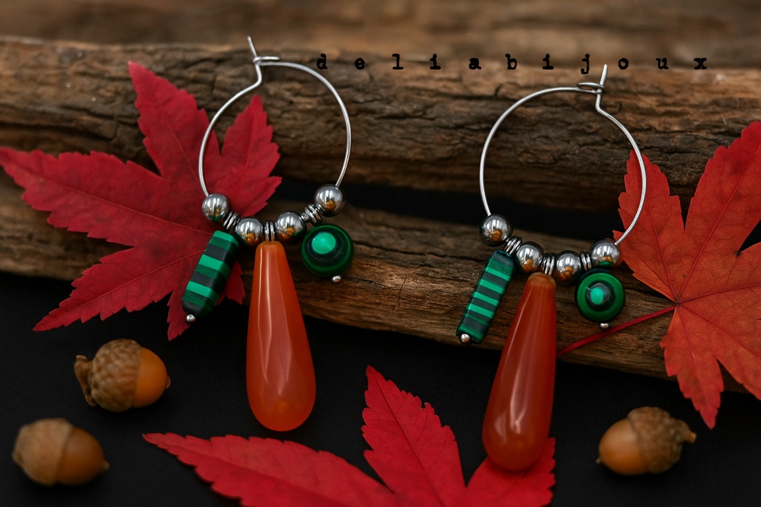 Cercei statement handmade unicat cu agate naturale și malachit 15 combinații într-o singură pereche (cod1301) - bijuterii - cercei - cercei cerc - Artynos.ro