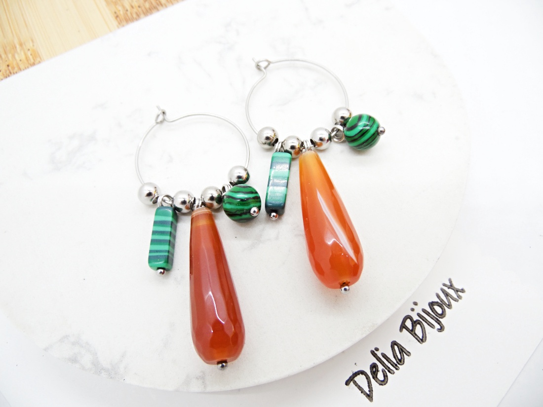 Cercei statement handmade unicat cu agate naturale și malachit 15 combinații într-o singură pereche (cod1301) - bijuterii - cercei - cercei cerc - Artynos.ro