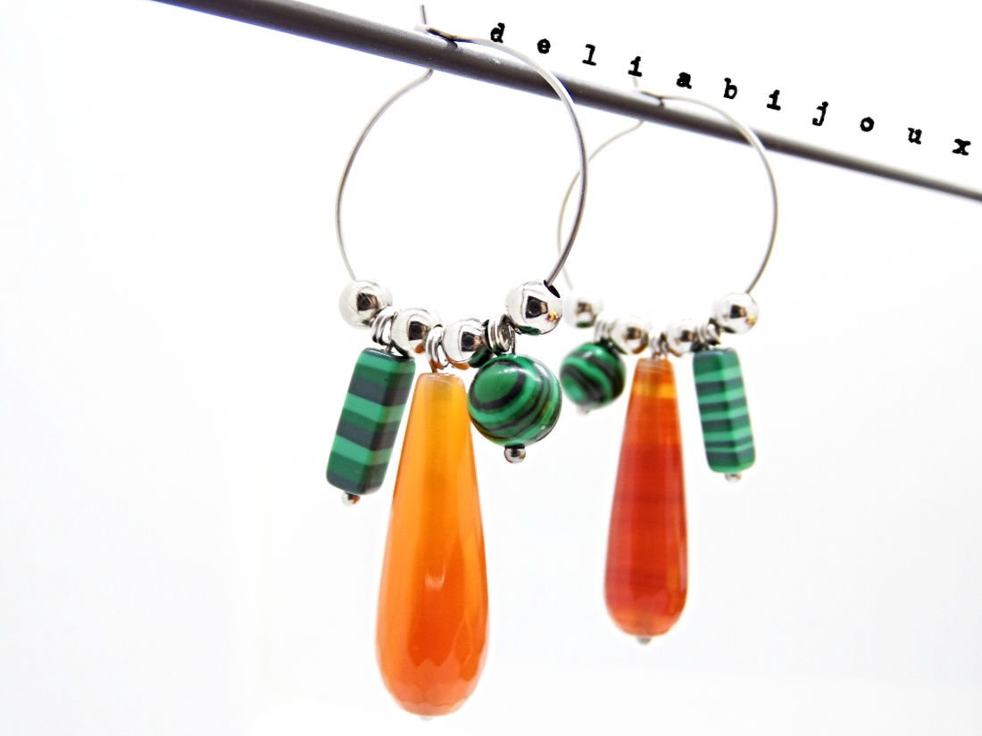 Cercei statement handmade unicat cu agate naturale și malachit 15 combinații într-o singură pereche (cod1301) - bijuterii - cercei - cercei cerc - Artynos.ro