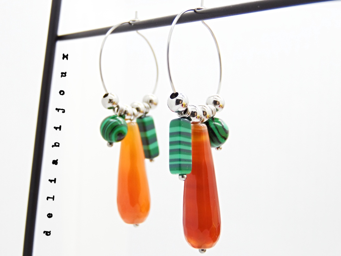Cercei statement handmade unicat cu agate naturale și malachit 15 combinații într-o singură pereche (cod1301) - bijuterii - cercei - cercei cerc - Artynos.ro