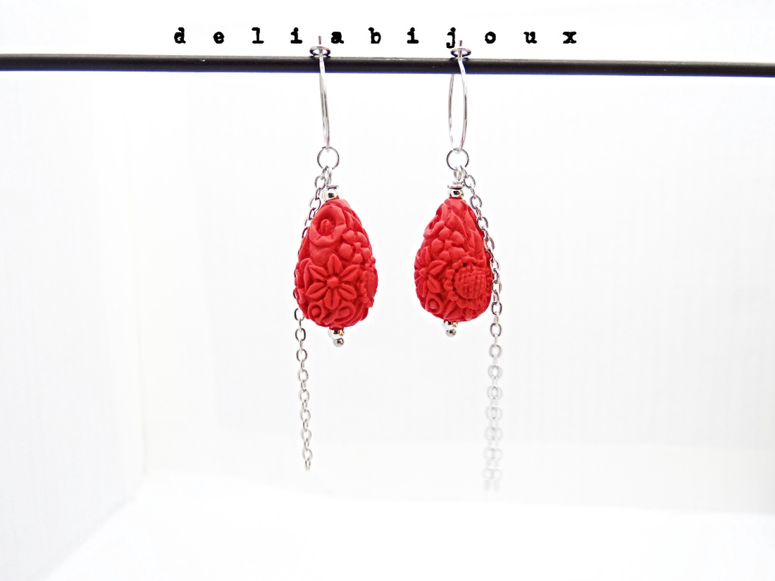 Cercei handmade unicat - cinabru (cod1282) - bijuterii - cercei - cercei cerc - Artynos.ro