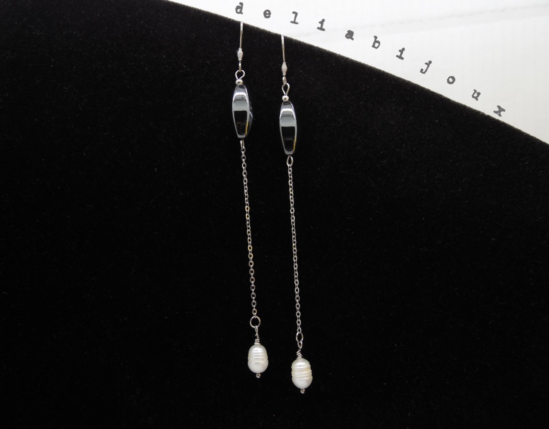 Cercei handmade unicat - hematit si perle (cod1252) - bijuterii - cercei - cercei cerc - Artynos.ro