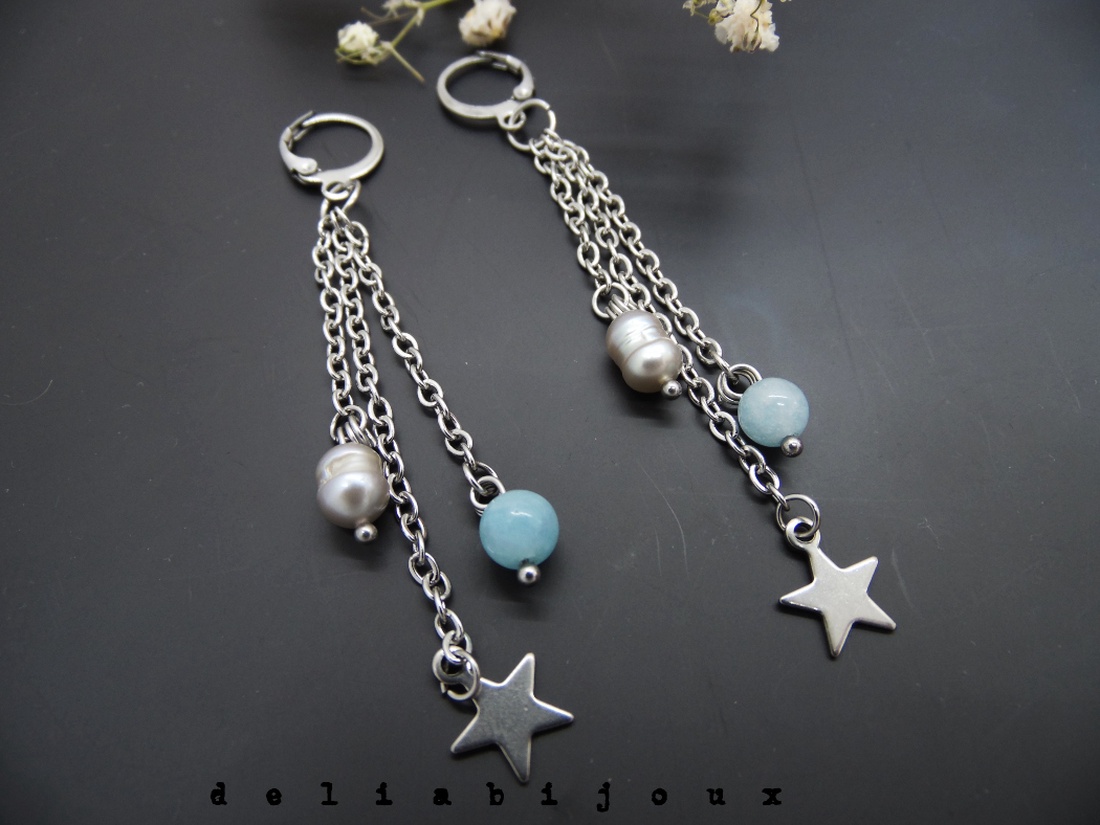 Cercei handmade unicat - acvamarin si perle (cod1146) - bijuterii - cercei - cercei cerc - Artynos.ro