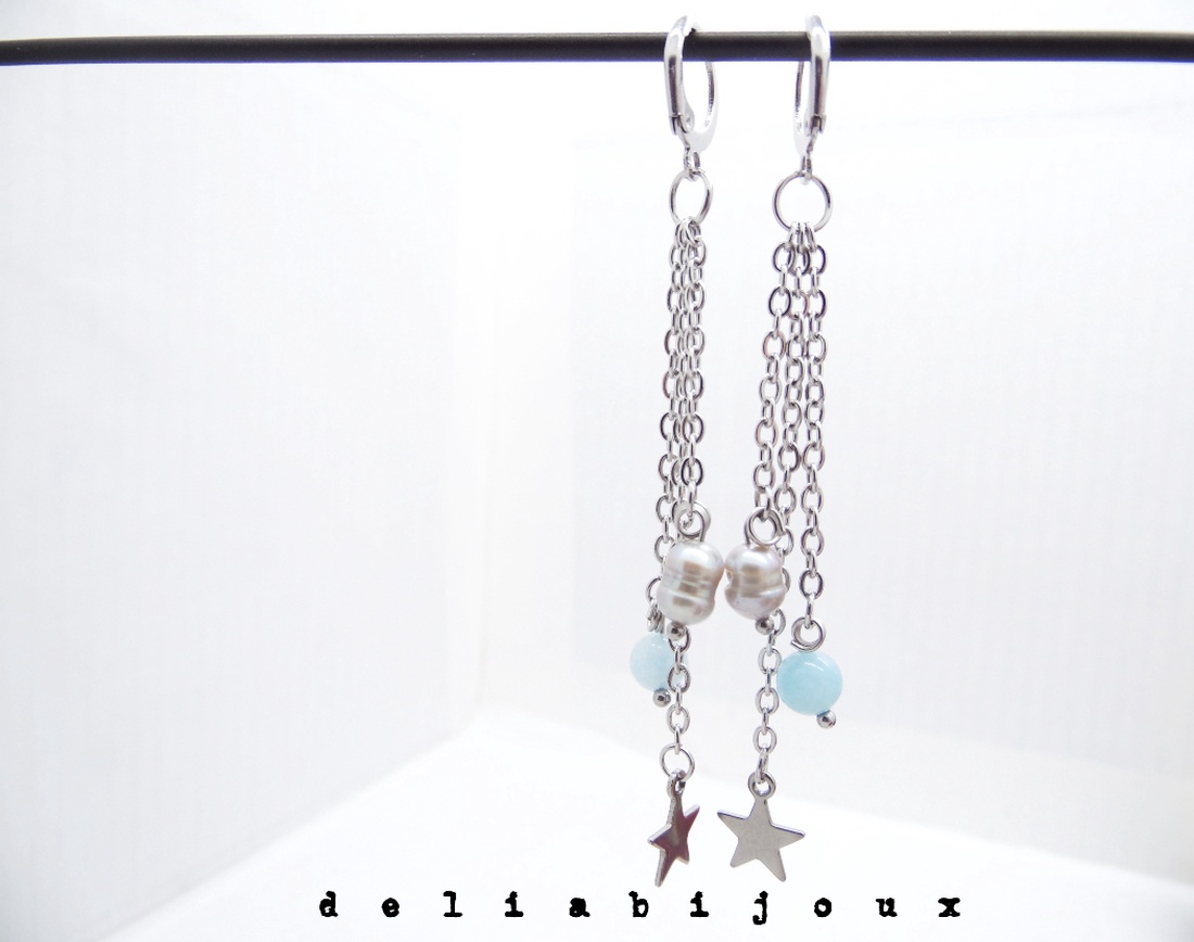 Cercei handmade unicat - acvamarin si perle (cod1146) - bijuterii - cercei - cercei cerc - Artynos.ro