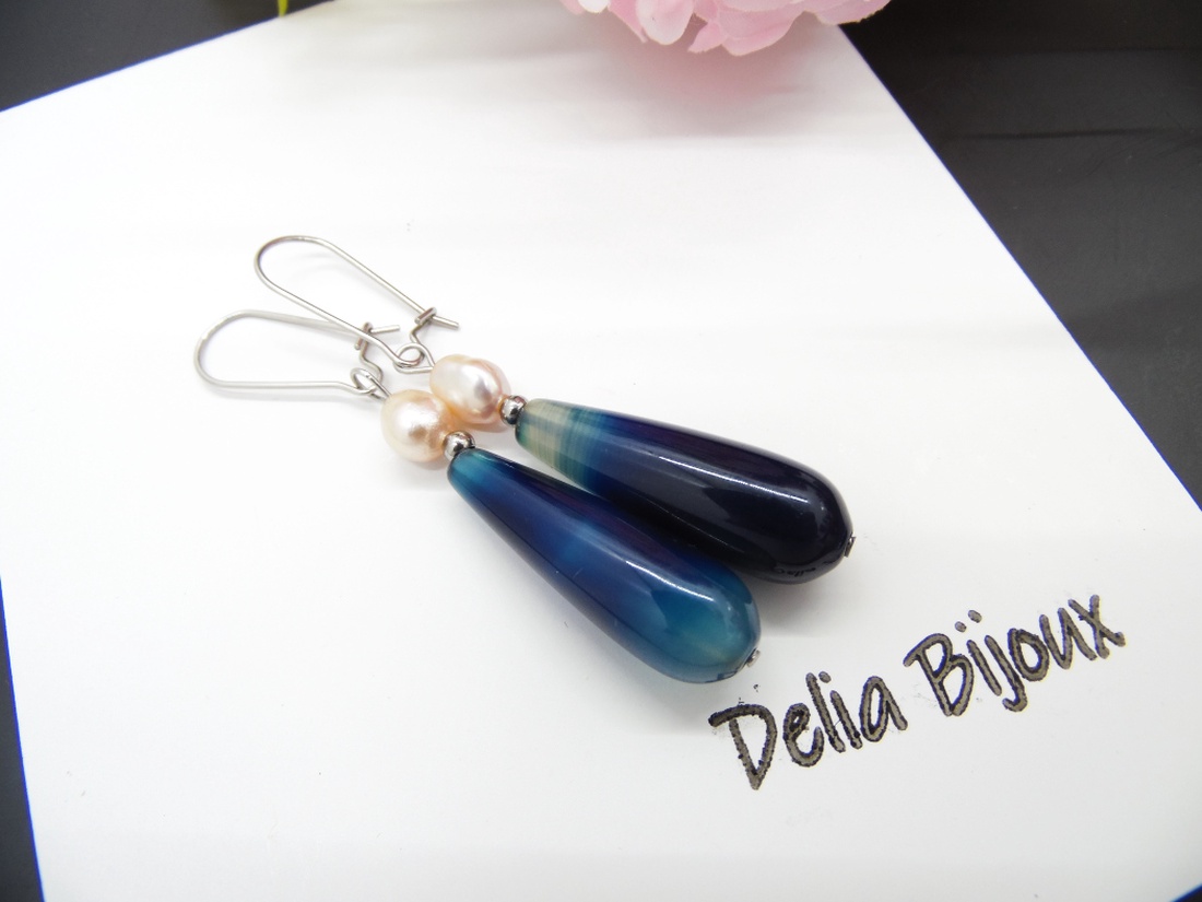 Cercei handmade unicat - agate si perle (cod1126 - bijuterii - cercei - cercei cerc - Artynos.ro