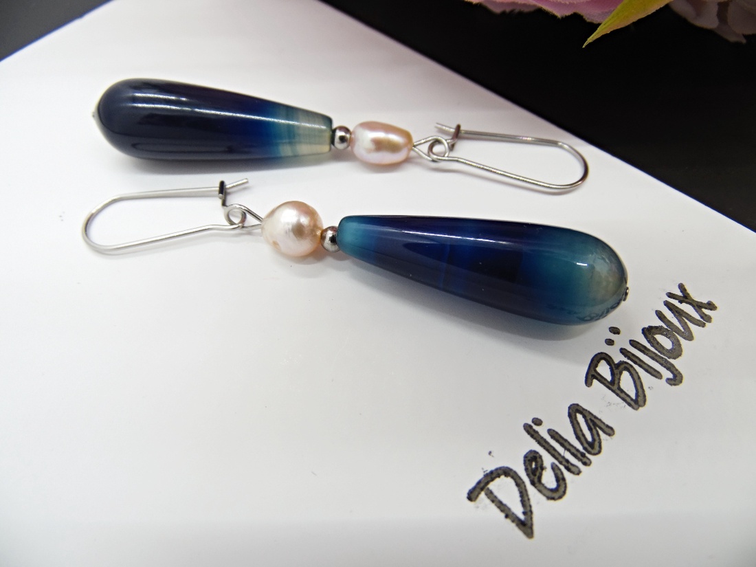 Cercei handmade unicat - agate si perle (cod1126 - bijuterii - cercei - cercei cerc - Artynos.ro