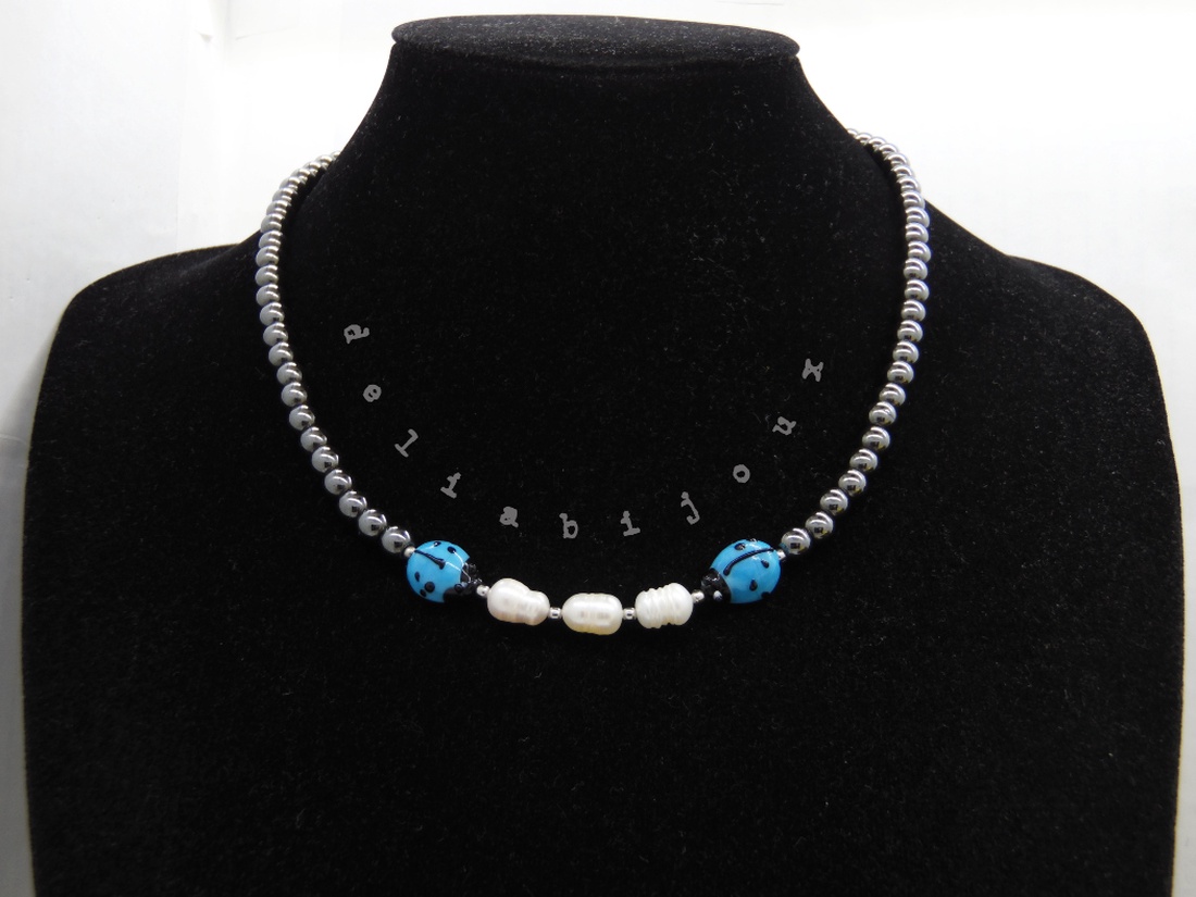 Colier handmade unicat - perle cultura, hematit, sticla Murano (cod1216) - bijuterii - coliere - coliere statement - Artynos.ro