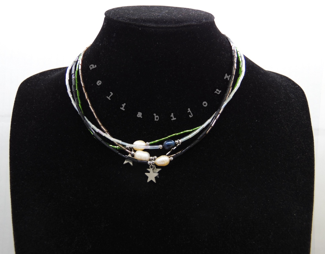 Coliere handmade - perle naturale de cultura si margele de nisip (cod1057) - bijuterii - coliere - coliere statement - Artynos.ro
