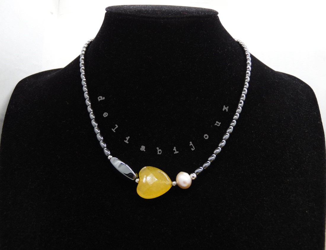 Colier handmade unicat - perla cultura, agata, hematit (cod1214) - bijuterii - coliere - Artynos.ro