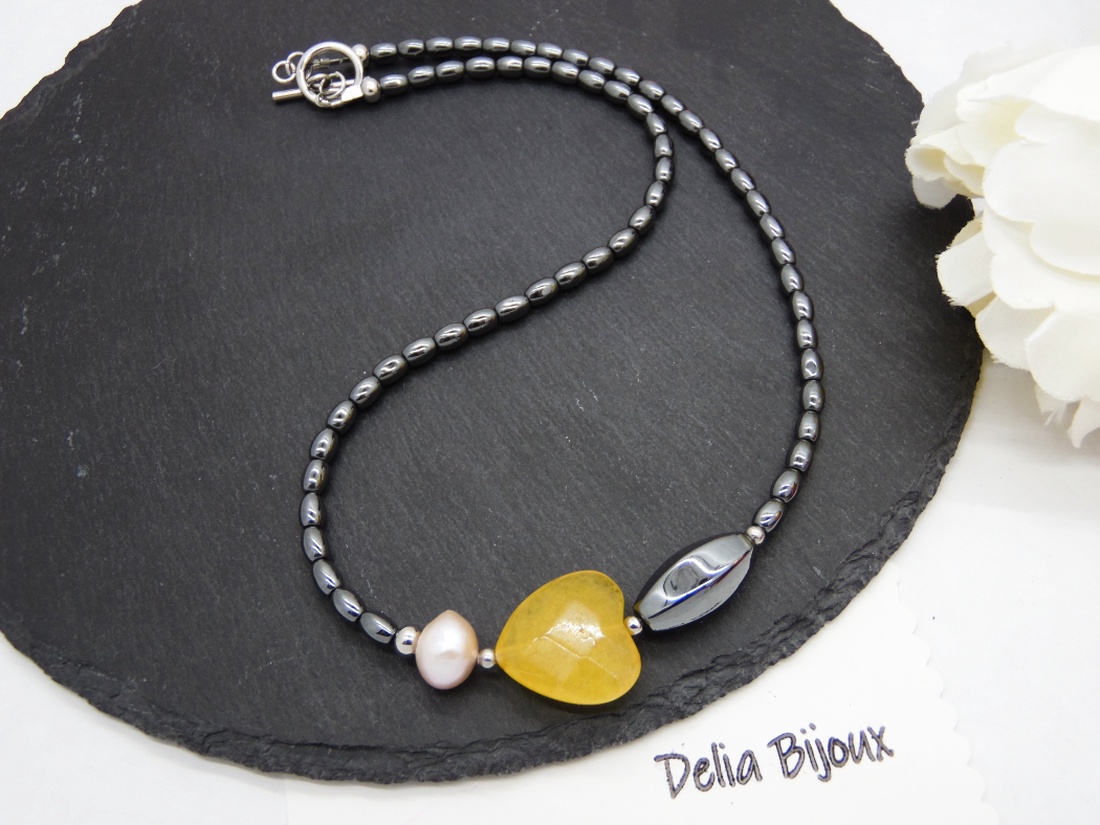 Colier handmade unicat - perla cultura, agata, hematit (cod1214) - bijuterii - coliere - Artynos.ro