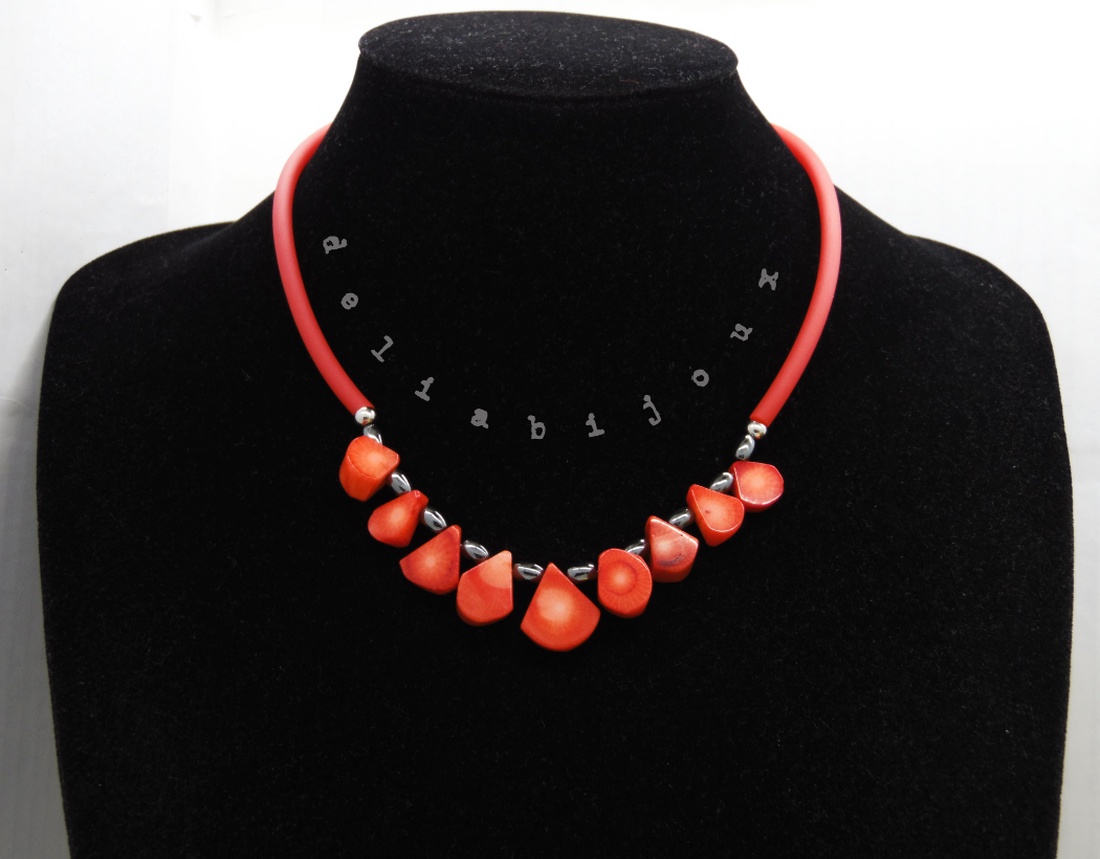 Colier handmade unicat - coral, hematit (cod1212) - bijuterii - coliere - coliere statement - Artynos.ro